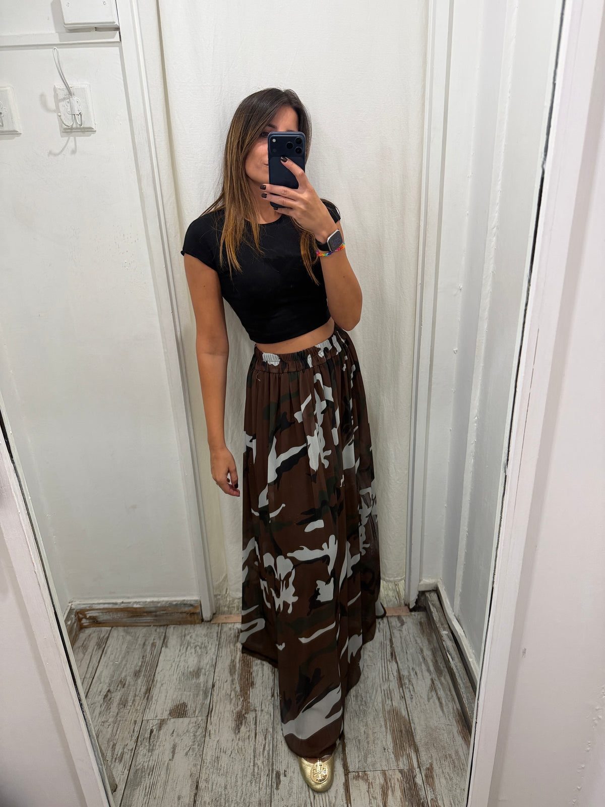 GONNA LUNGA CAMOUFLAGE MARRONE