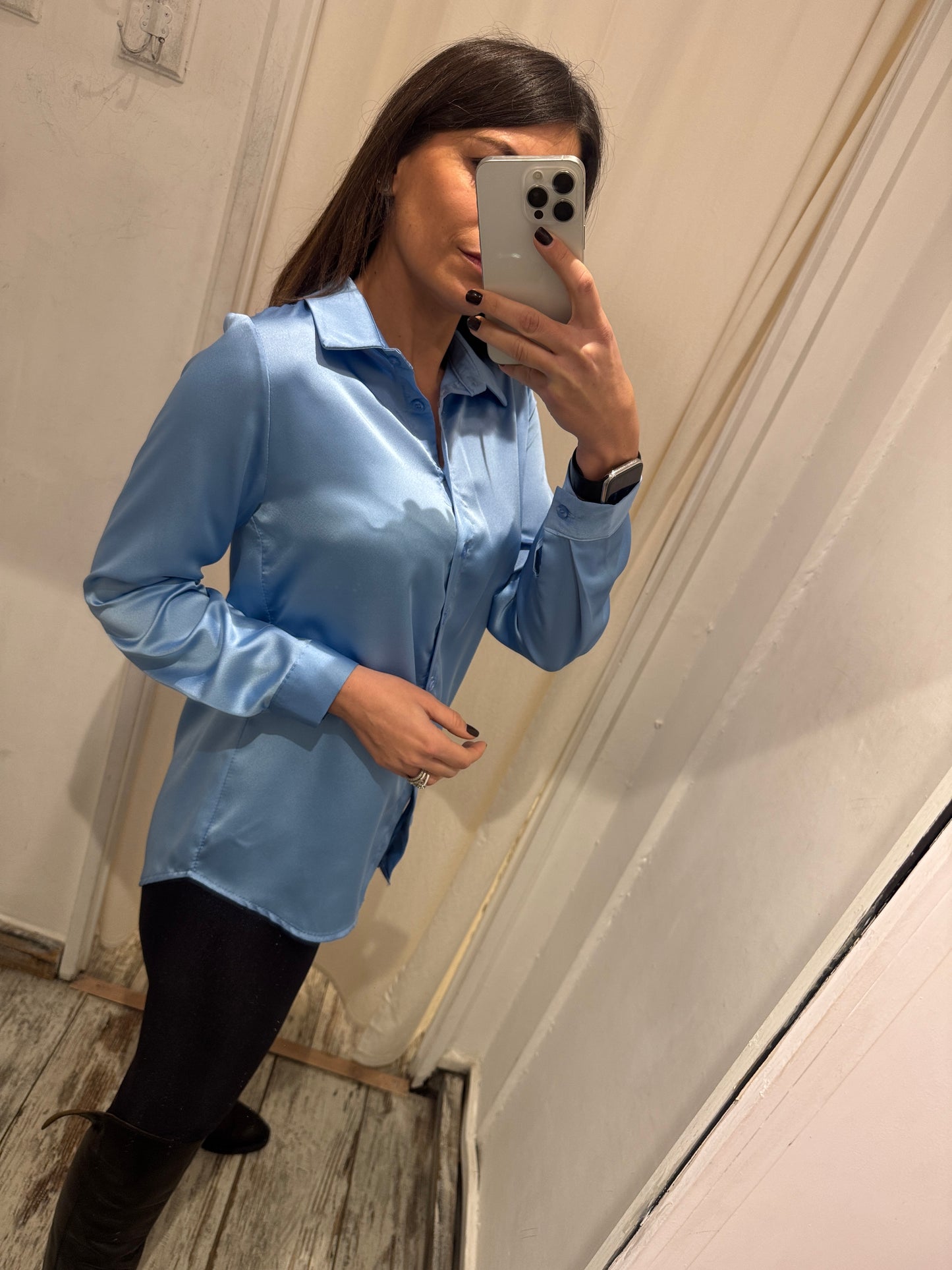 NEW COLLECTION - CAMICIA SATIN CELESTE