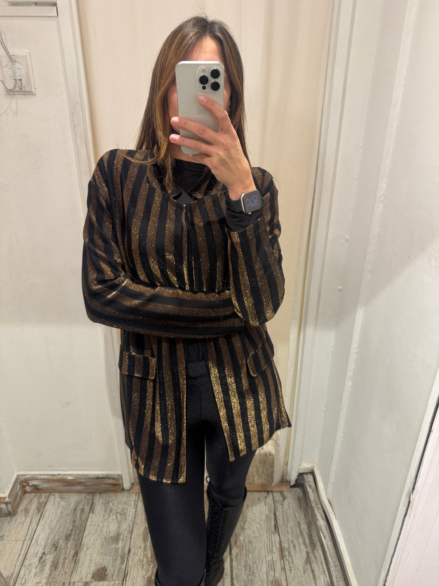 NEW COLLECTION - BLAZER DONATELLA DE PAOLI A RIGHE LUREX NERO ORO