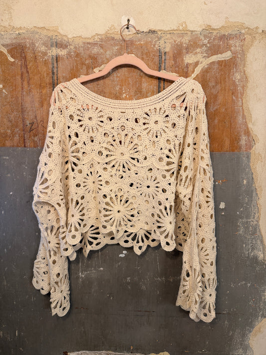NEW COLLECTION - MAGLIA CROCHET FIORI SABBIA