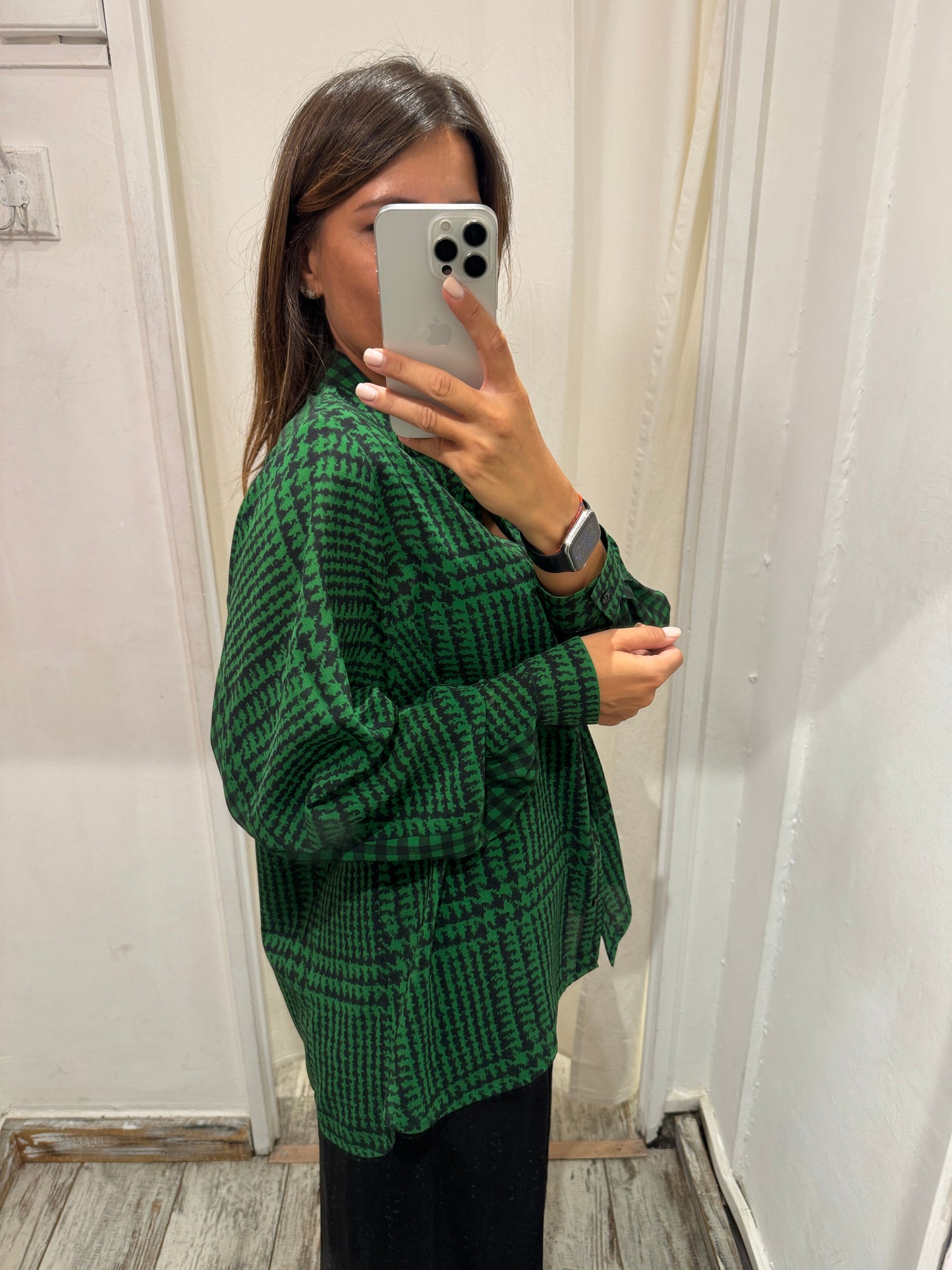 CAMICIA ERMANNO SCERVINO FANTASIA VERDE E NERO
