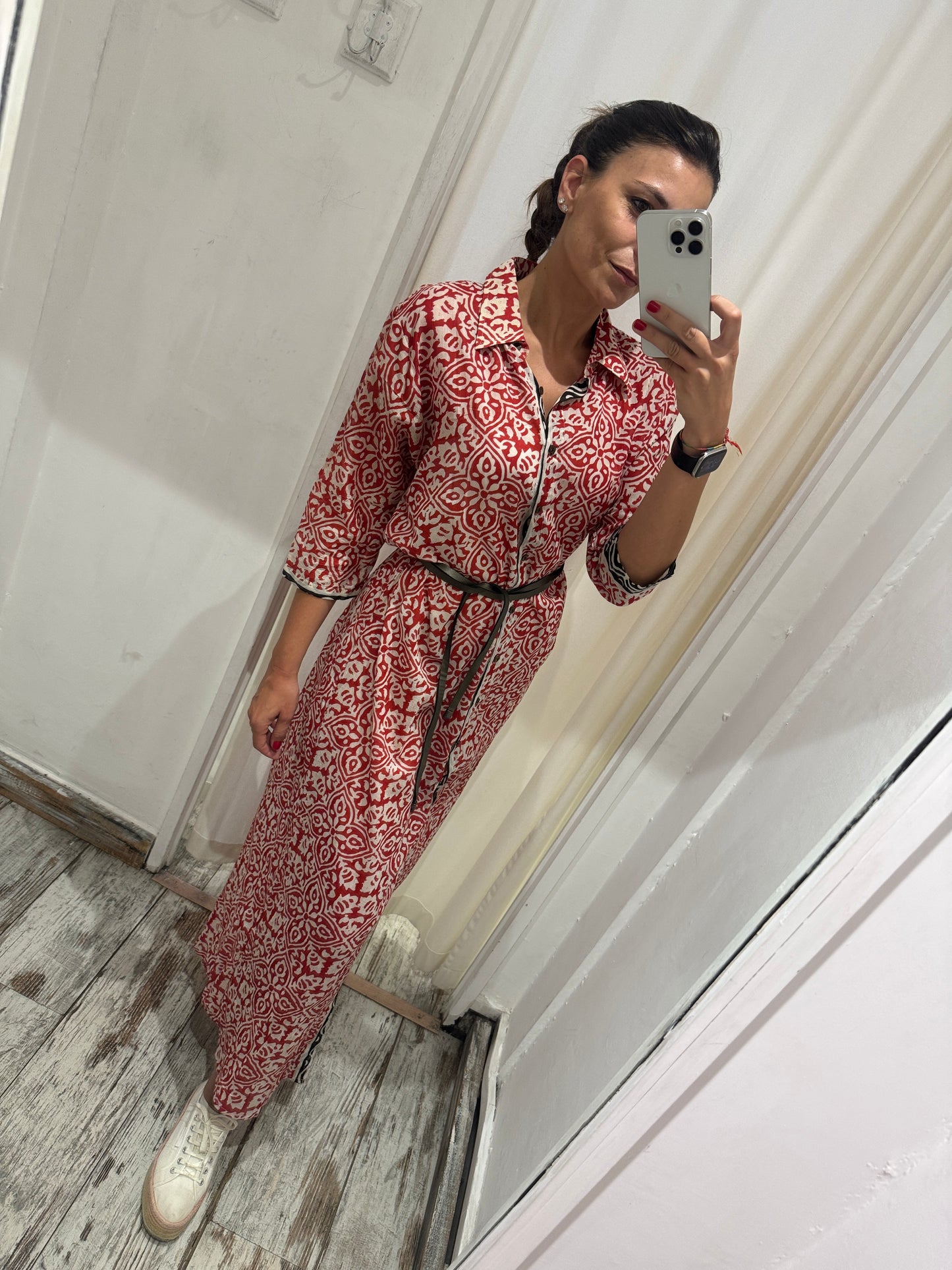 CAMICIONE ETNICO ROSSO E BIANCO