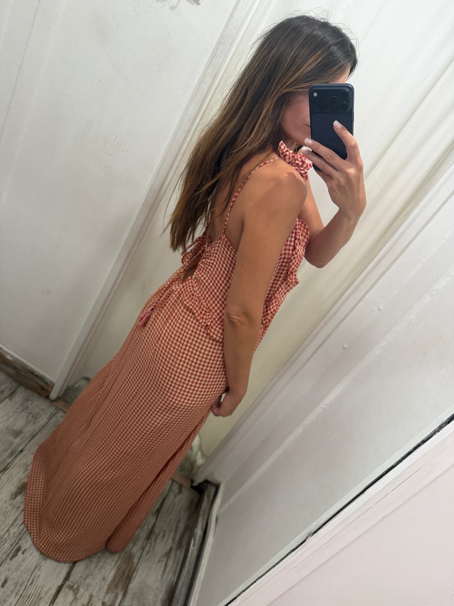 ABITO SUOLI LUNGO VICHY ROSSO