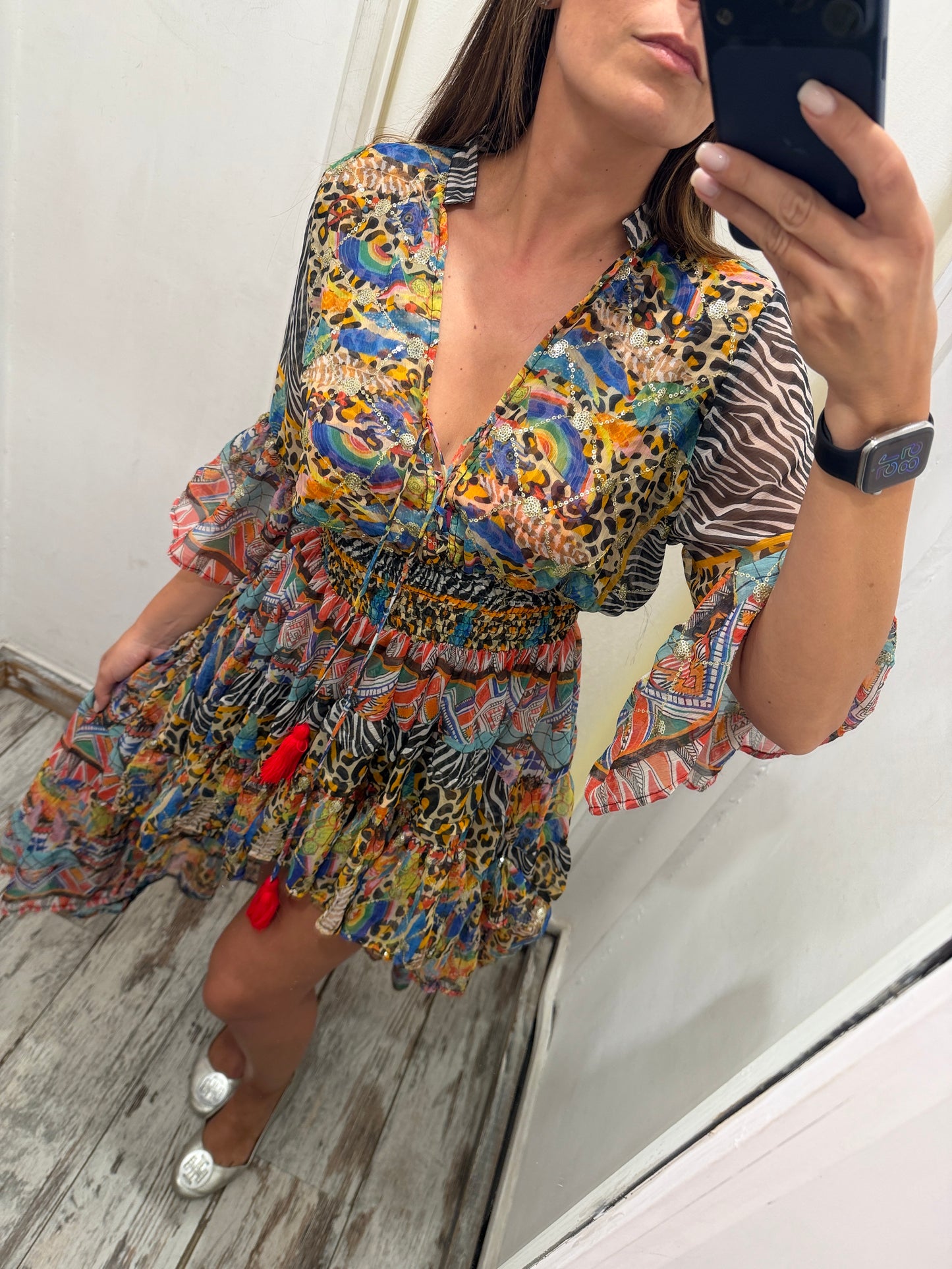 ABITO ANTICA SARTORIA ASIMMETRICO ANIMALIER MULTICOLORE