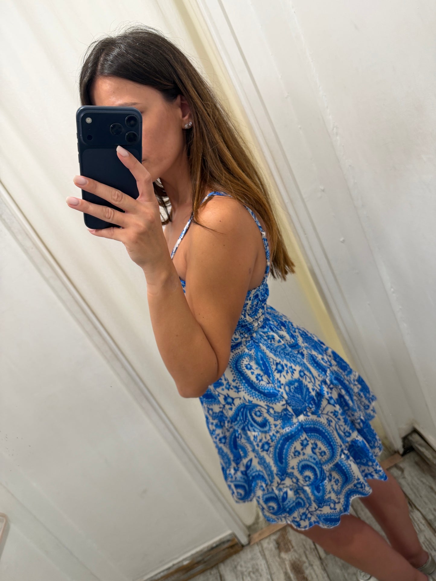 ABITO CORTO BIANCO FANTASIA AZZURRA