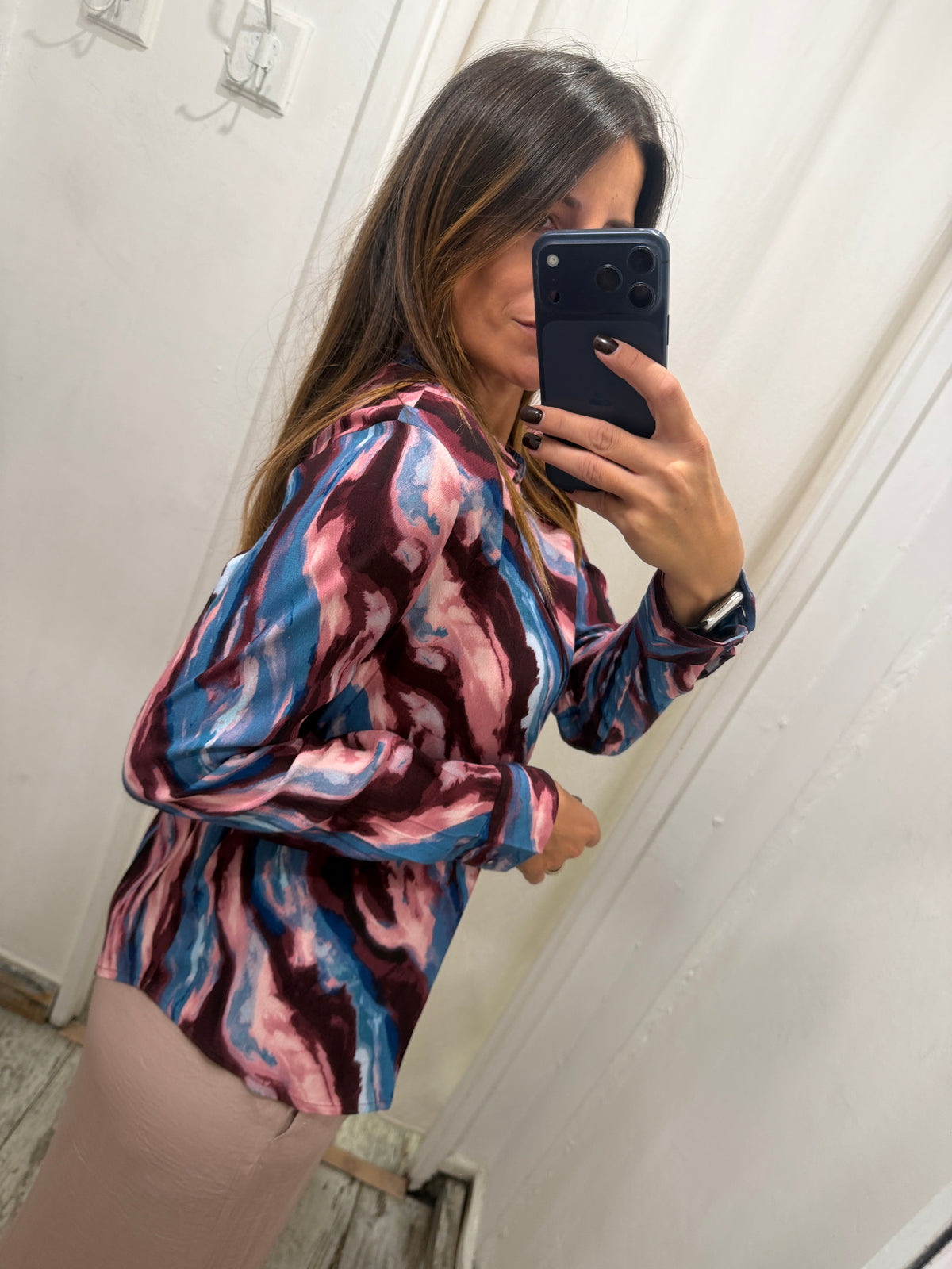 CAMICIA ICHI BORDEAUX ROSA E AZZURRO