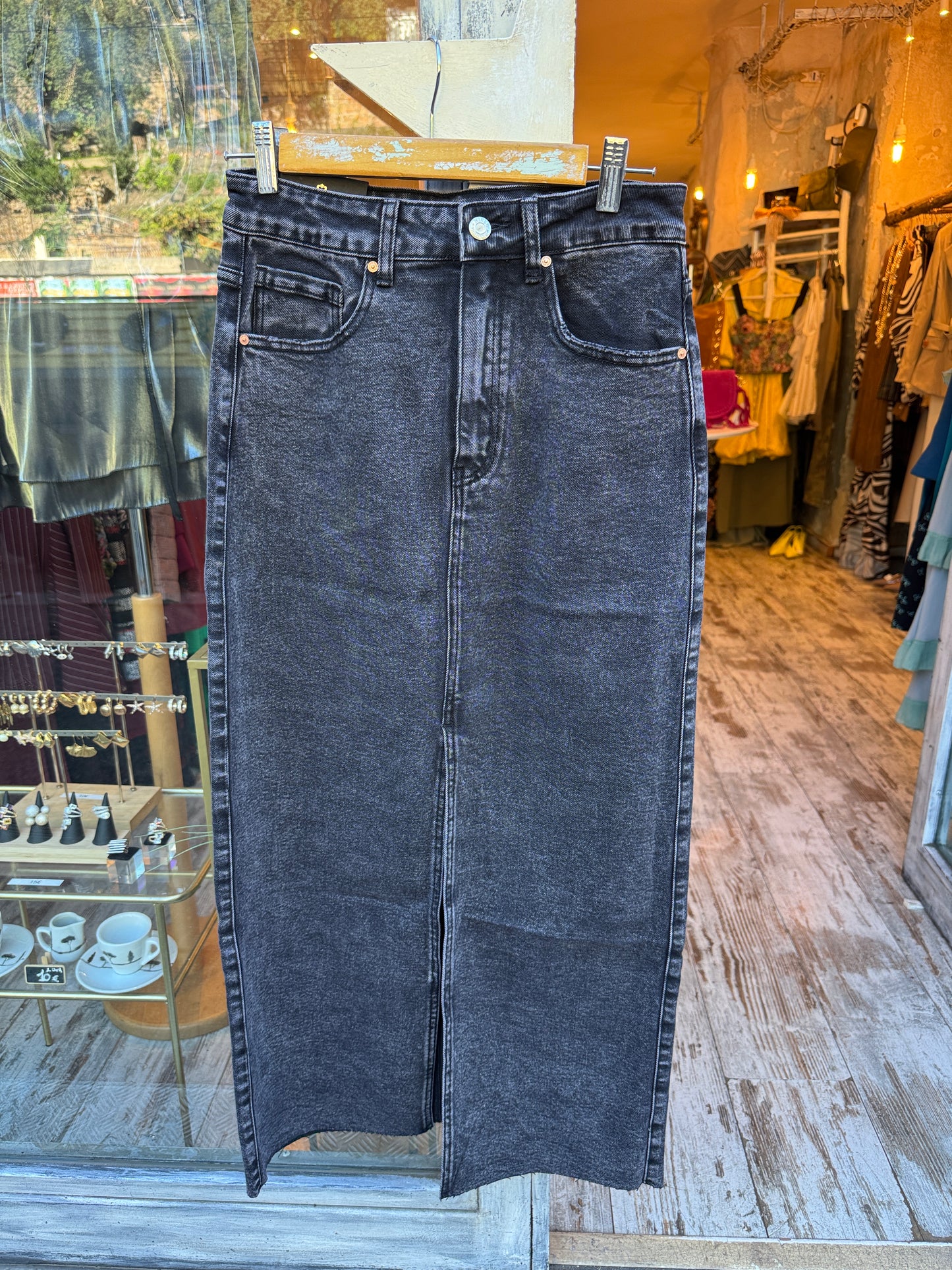 GONNA LONGUETTE DENIM GRIGIO SCURO
