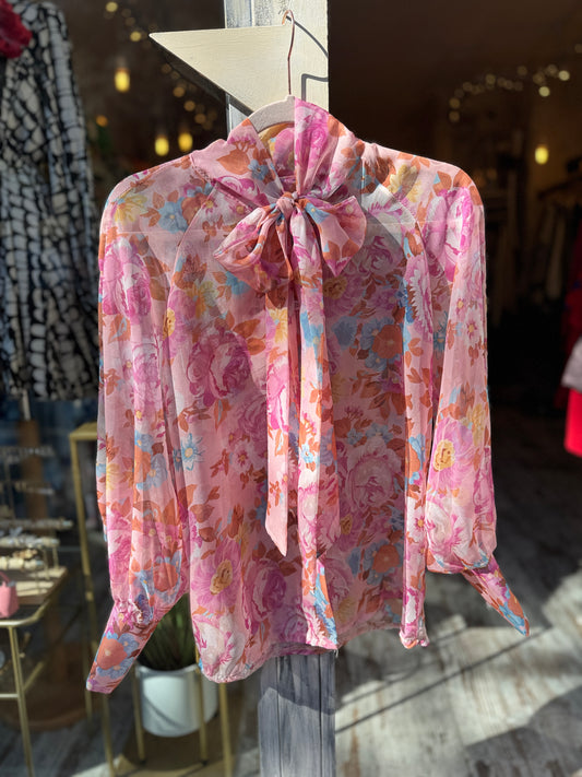 CAMICIA FLOREALE ROSA CON FIOCCO