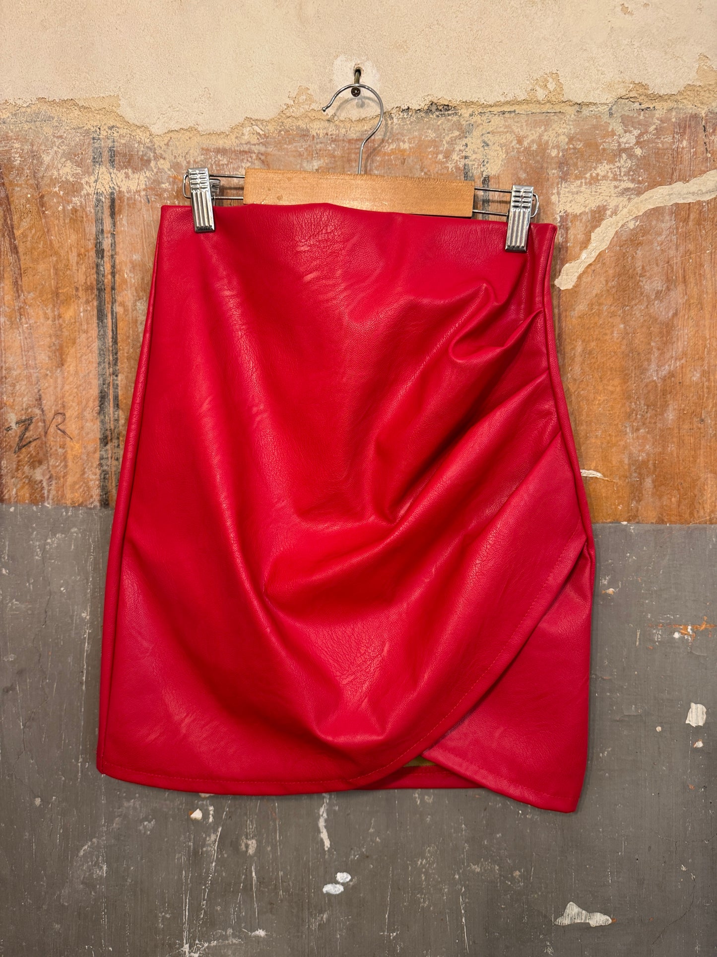 GONNA ECOPELLE ROSSO DRAPPREGGIATA