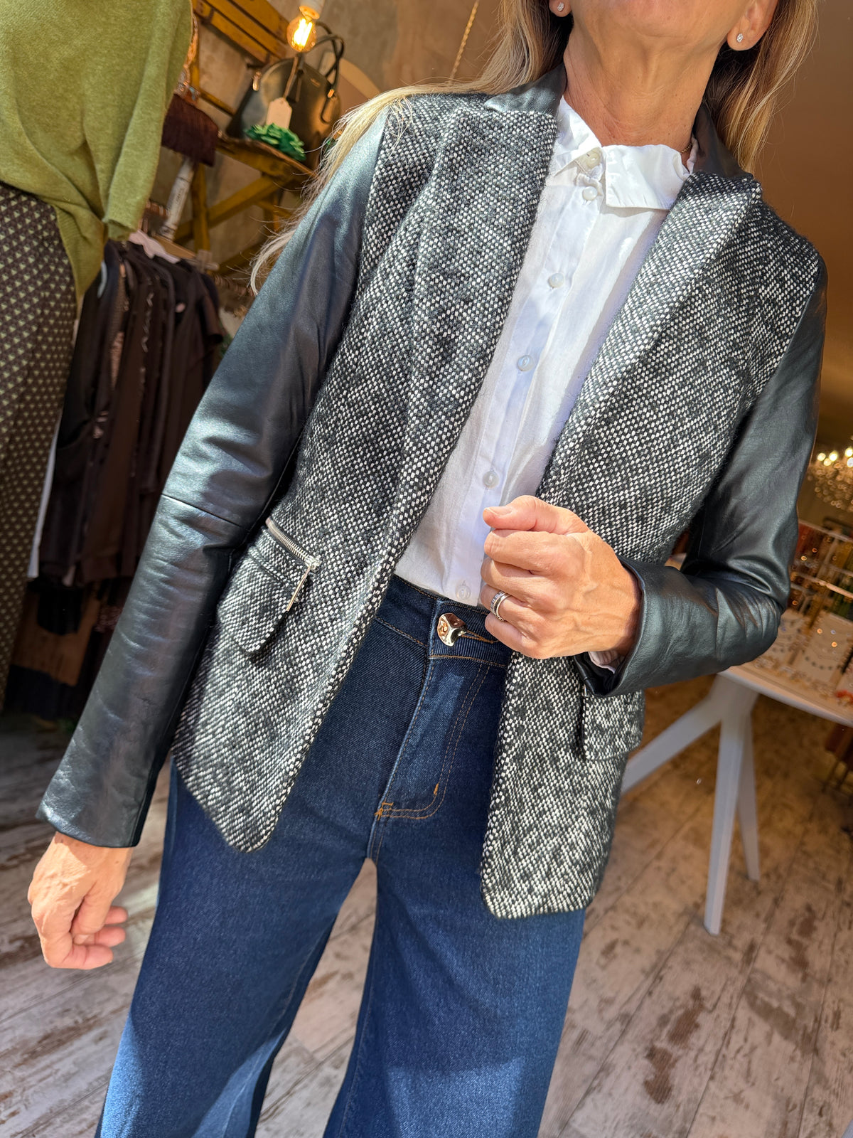 BLAZER MICHAEL KORS BOUCLÈ E PELLE NERO