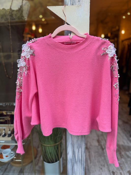 MAGLIA ROSA SALMONE CON APPLICAZIONI