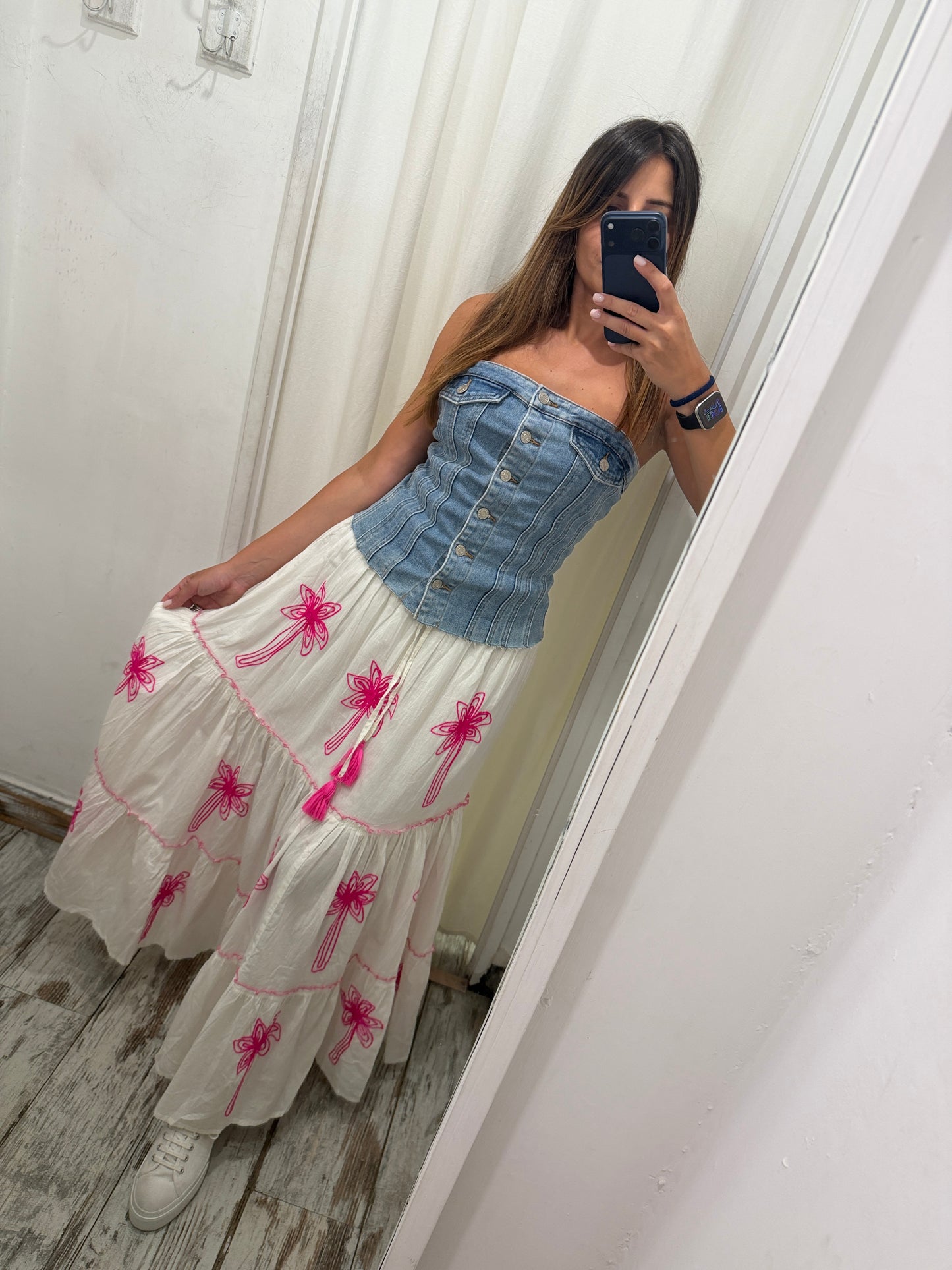 GONNA BIANCA PALME FUCSIA