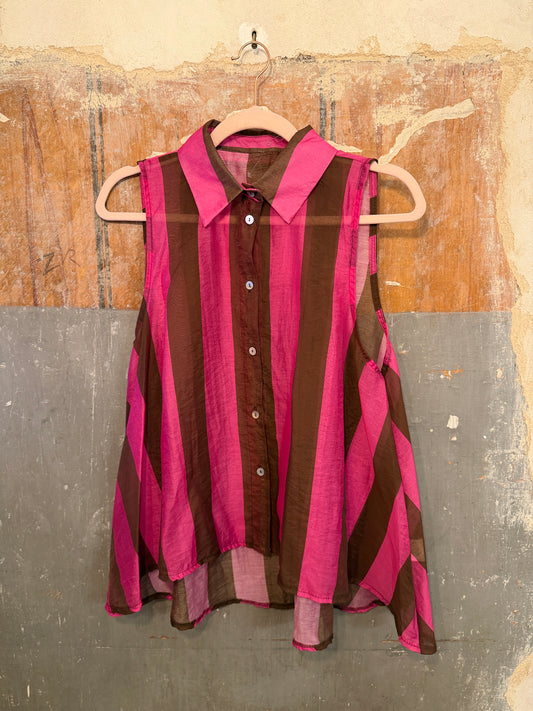 CAMICIA VELATA A RIGHE FUCSIA E MARRONE