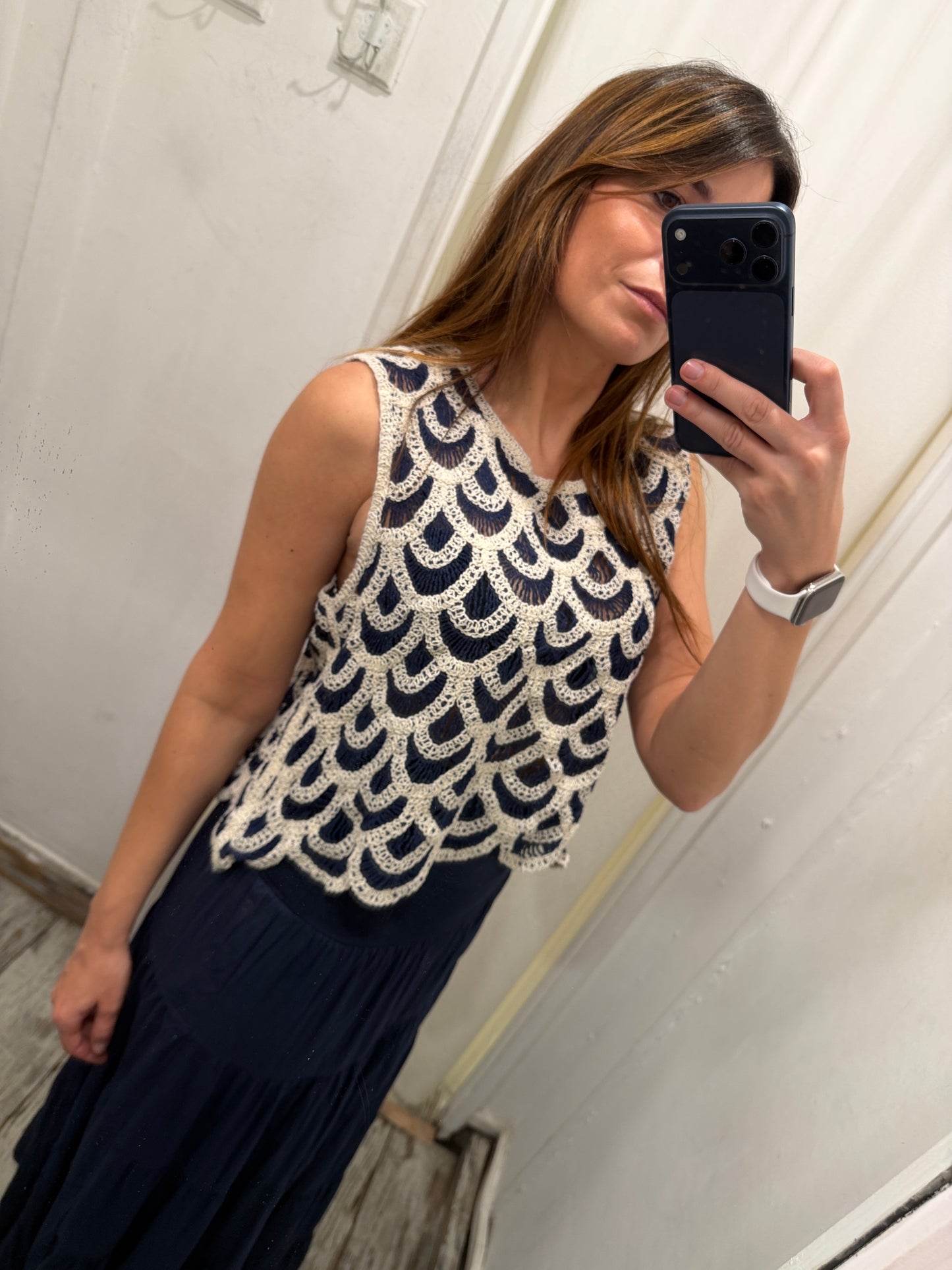 NEW COLLECTION - TOP MACRAMÈ BLU E PANNA