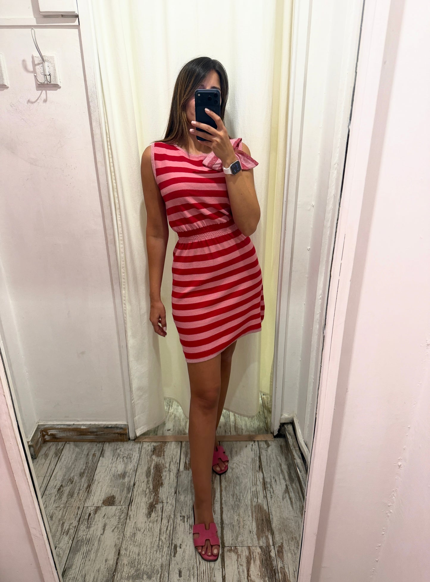 ABITO BEA YUKMUI A RIGHE ROSA E ROSSO