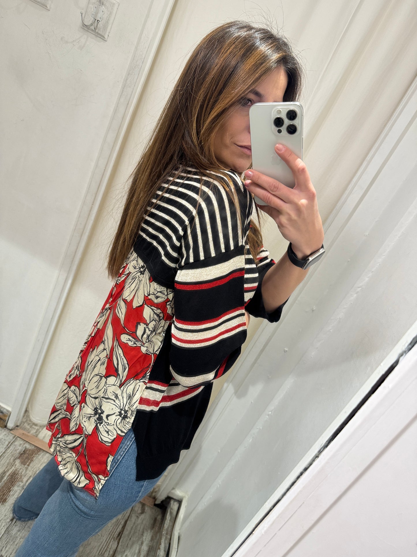 NEW COLLECTION - MAGLIA KAOS LUREX NERO PANNA E ROSSO