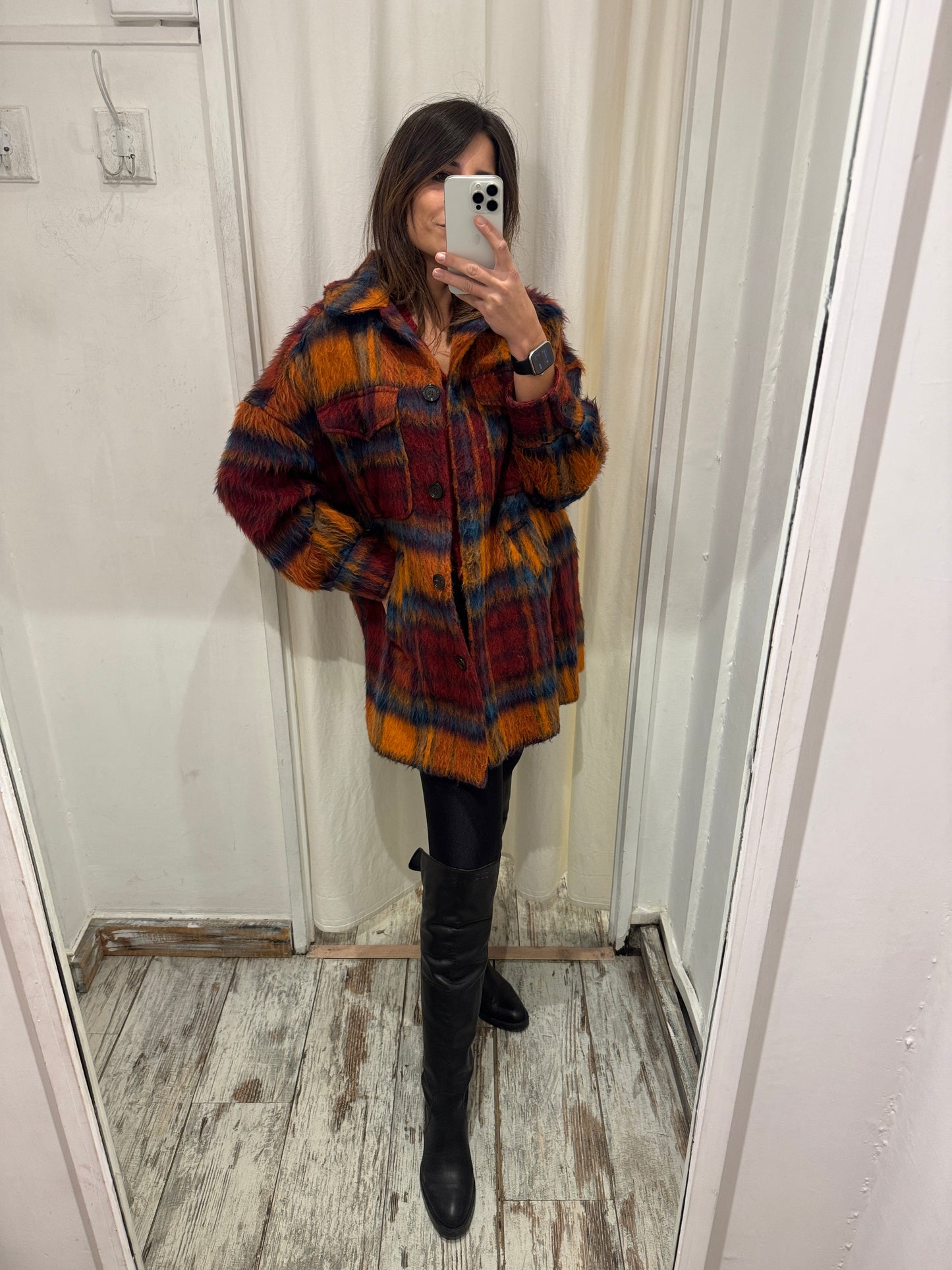 GIACCA CAMICIA ATTIC&BARN CHECK ARANCIO E BORDEAUX