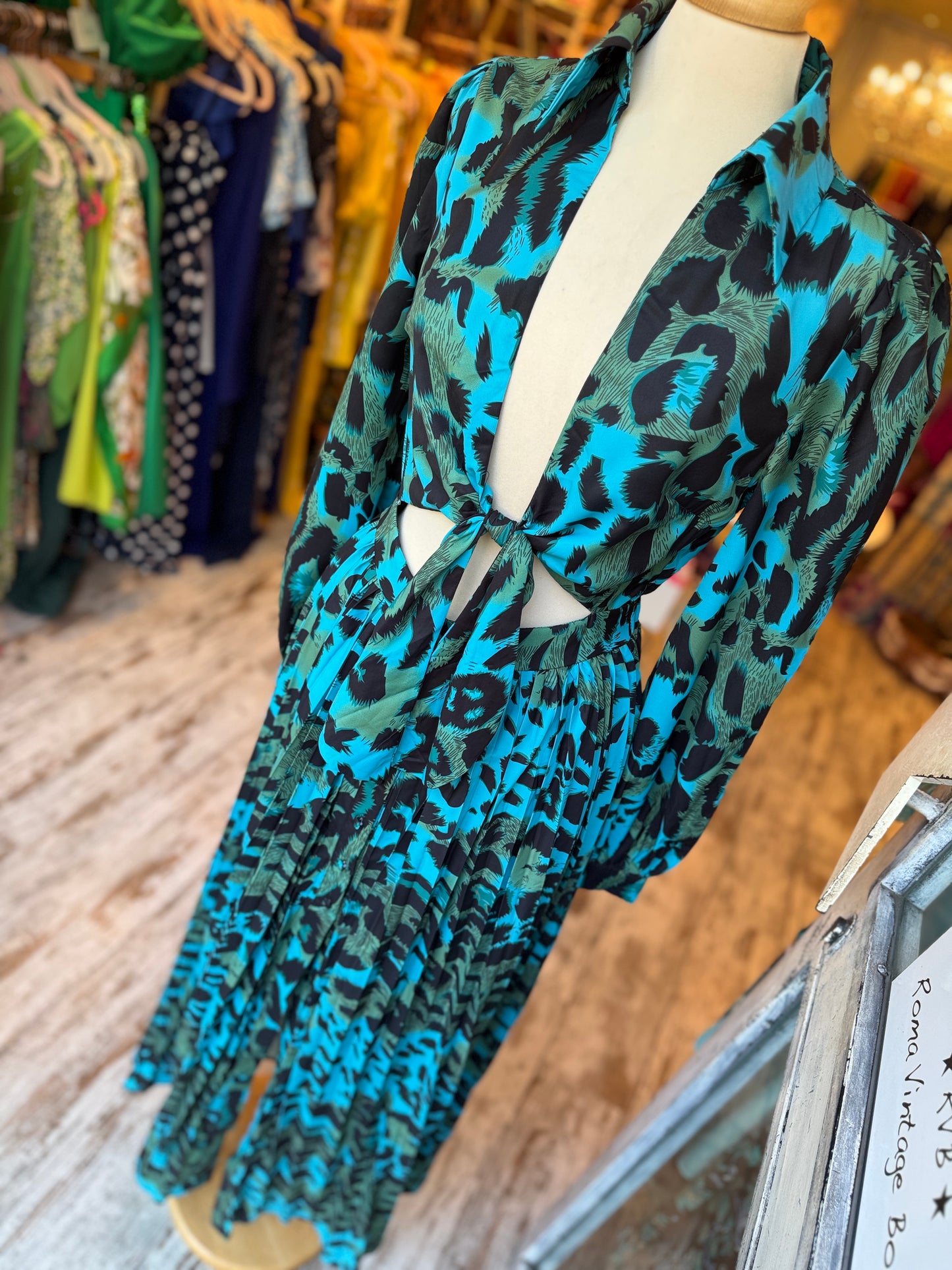 ABITO LUNGO CUT OUT ANIMALIER TURCHESE
