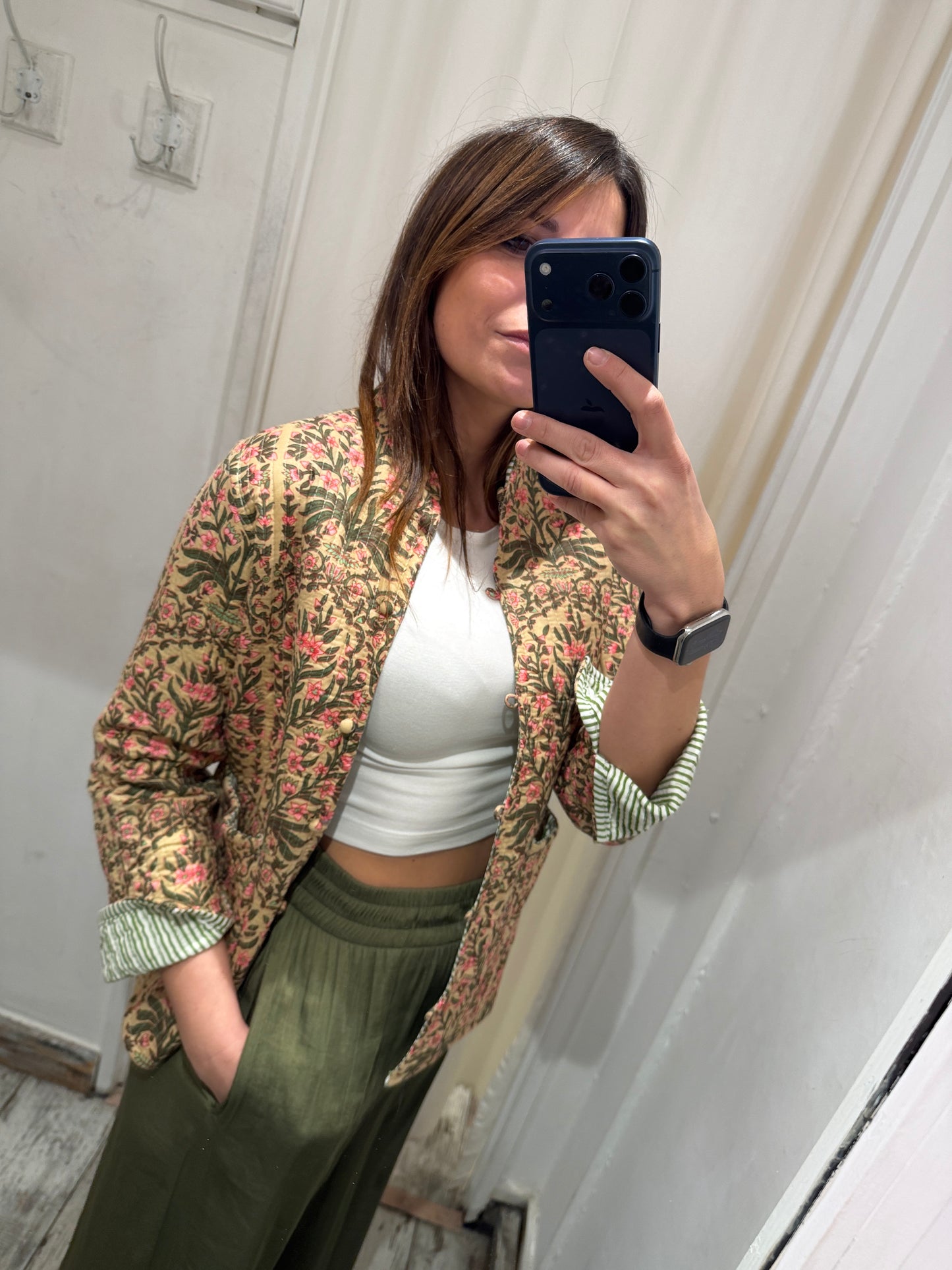 NEW COLLCETION - GIACCA ETNICA DOUBLE FACE FIORELLINI E RIGHE