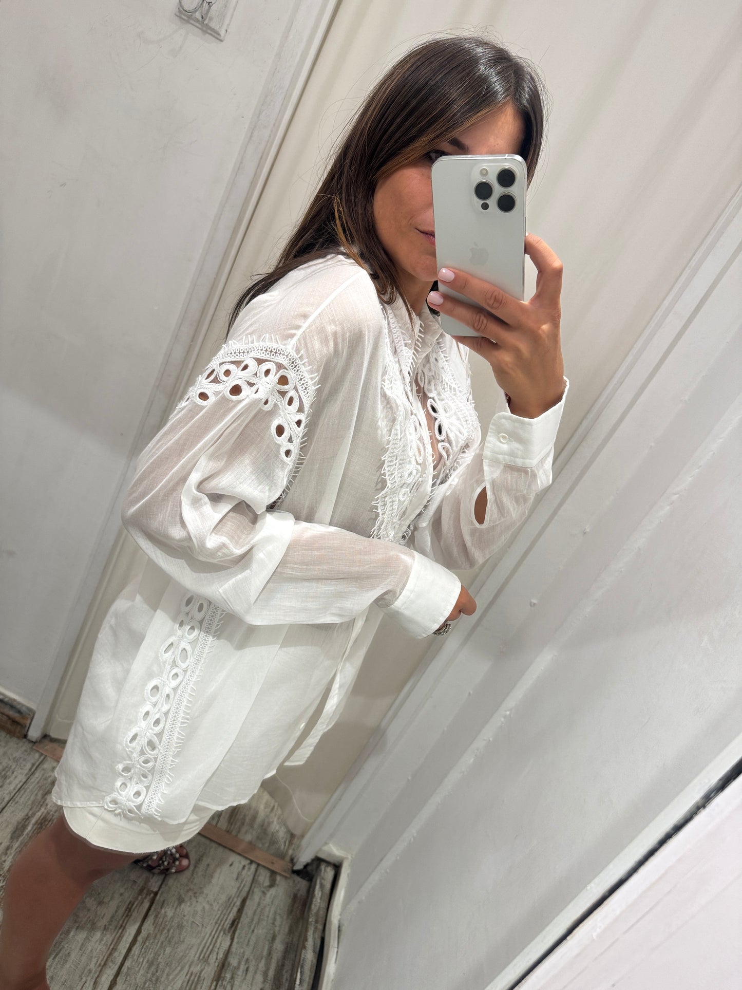 CAMICIA OVER ERMANNO SCERVINO BIANCO INSERTI PIZZO