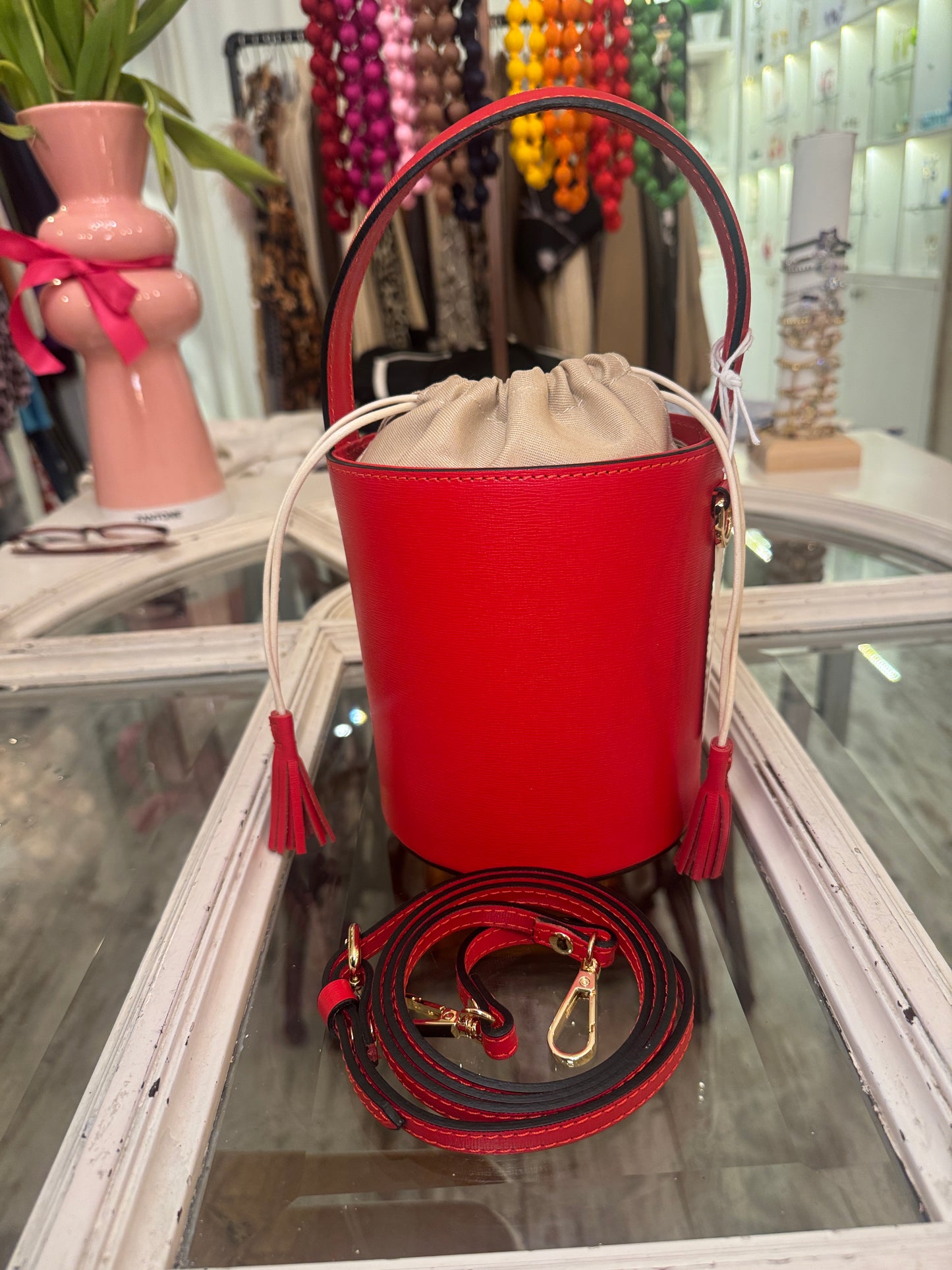 SECCHIELLO IN PELLE ROSSO