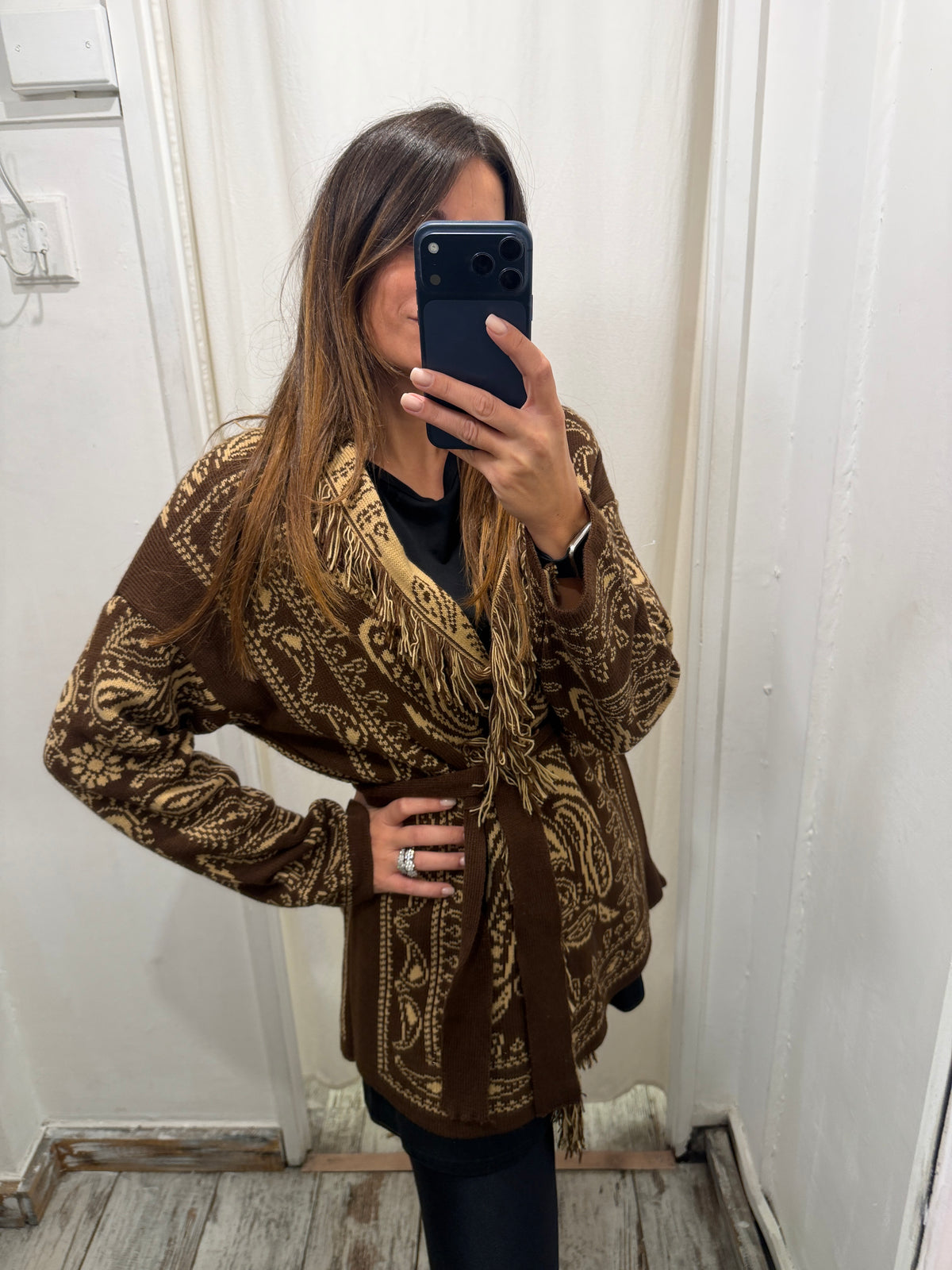 CARDIGAN PAISLEY MARRONE E BEIGE