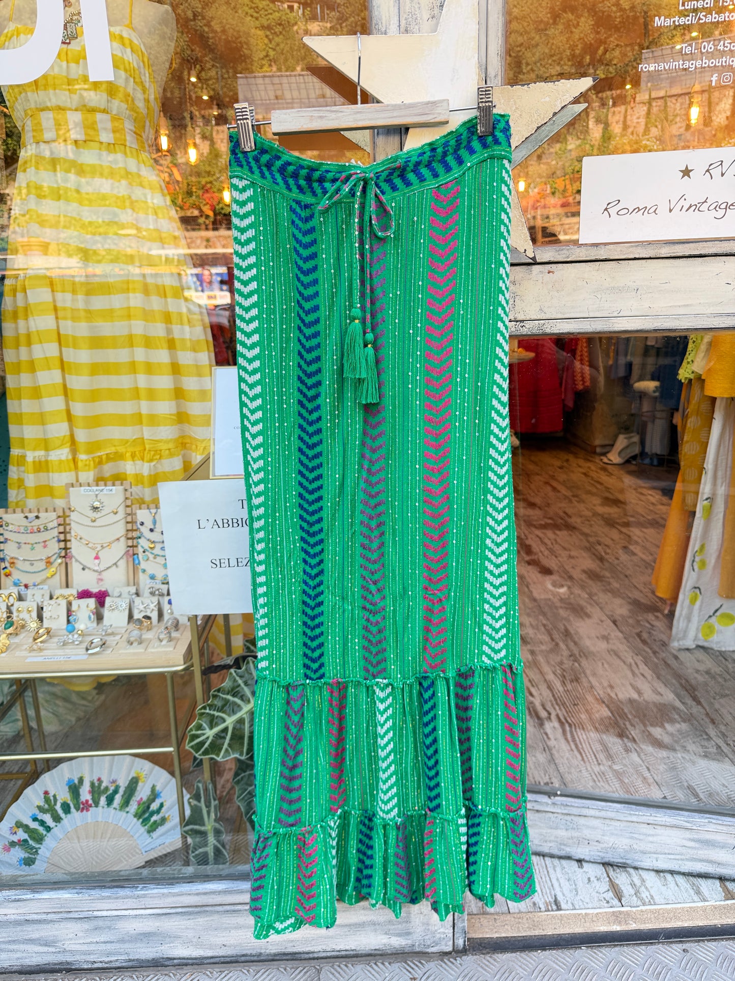 GONNA ETNICA VERDE SMERALDO CON PAILLETTES