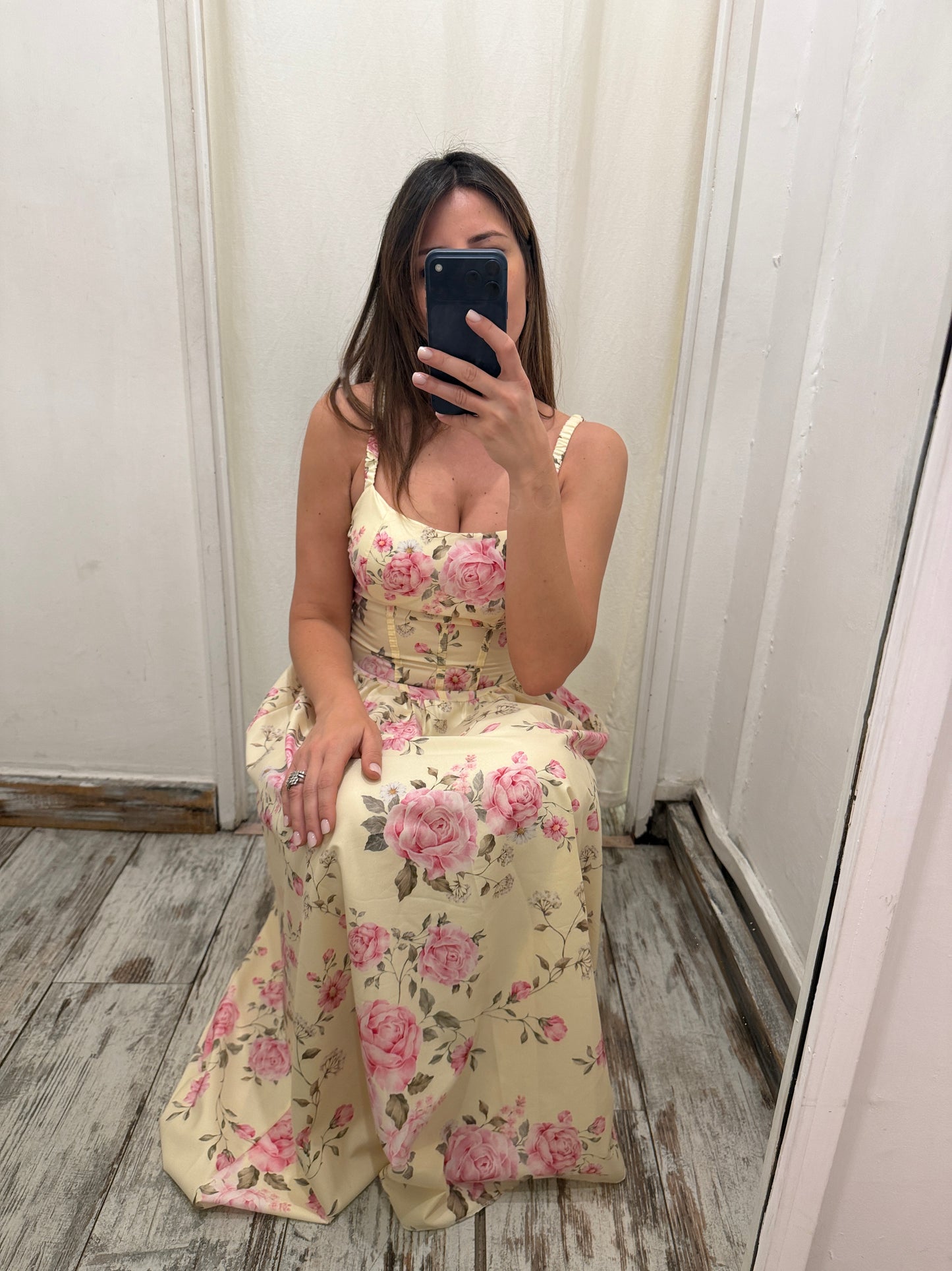 NEW COLLECTION - ABITO LONGUETTE GIALLO FIORI ROSA