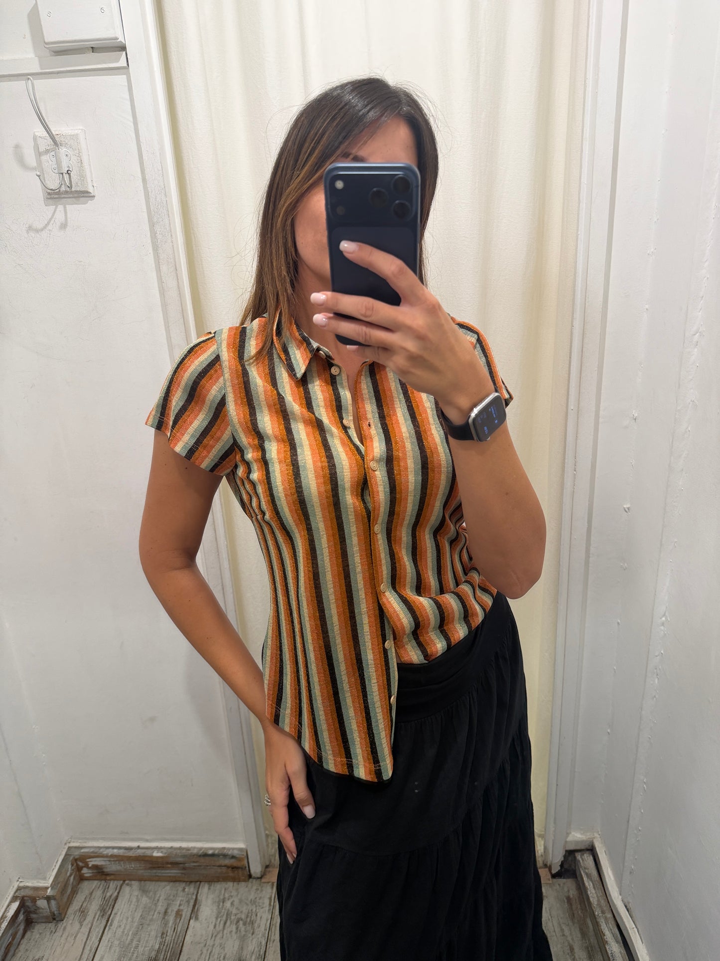 CAMICIA KING LOUIE LUREX RIGHE ARANCIO