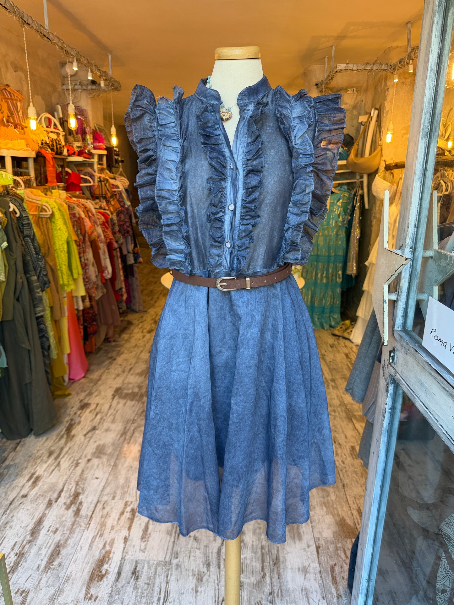 ABITO ROUCHES BLU DENIM