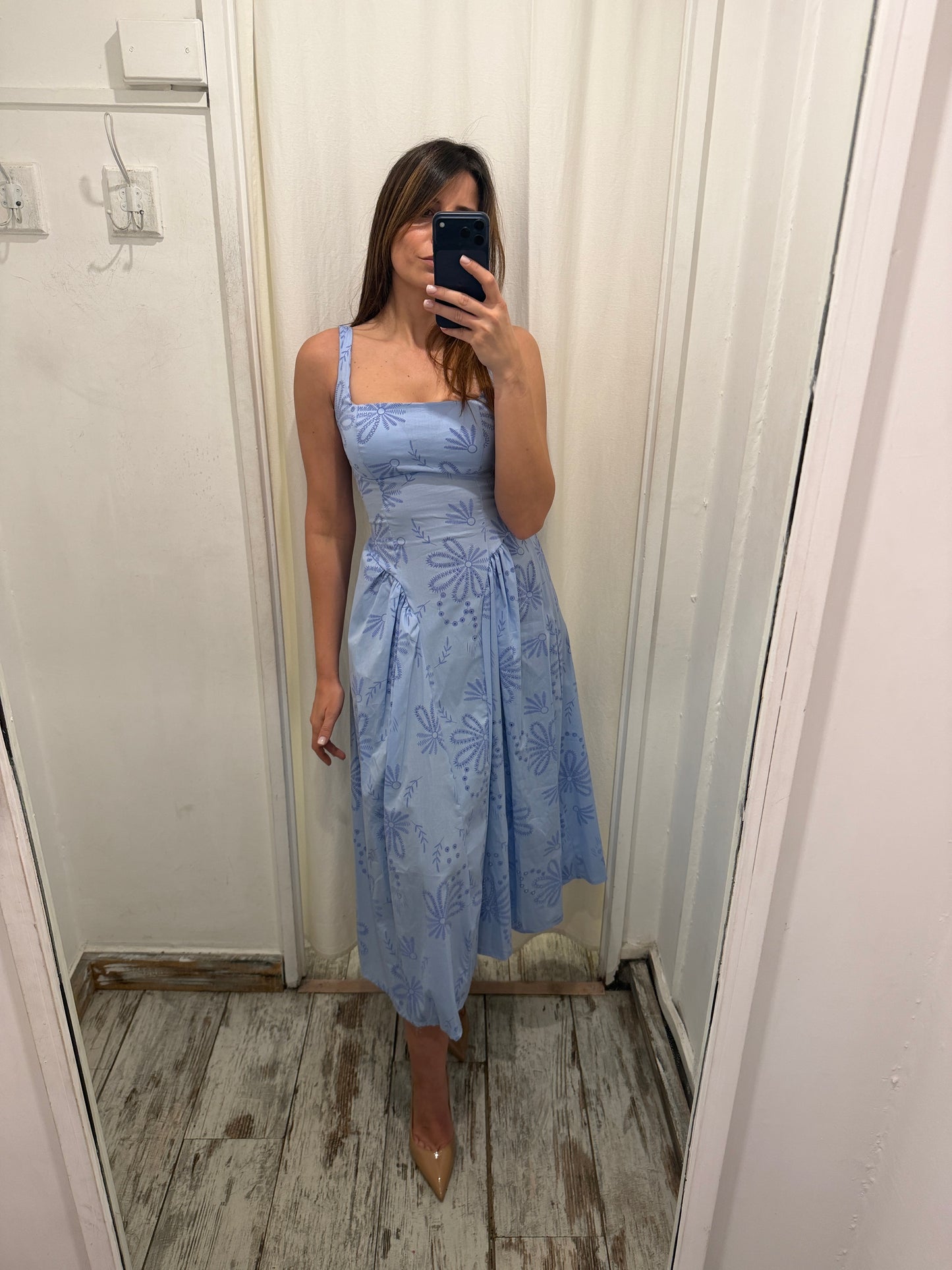 NEW COLLECTION - ABITO MIDI EFFETTO SANGALLO CELESTE