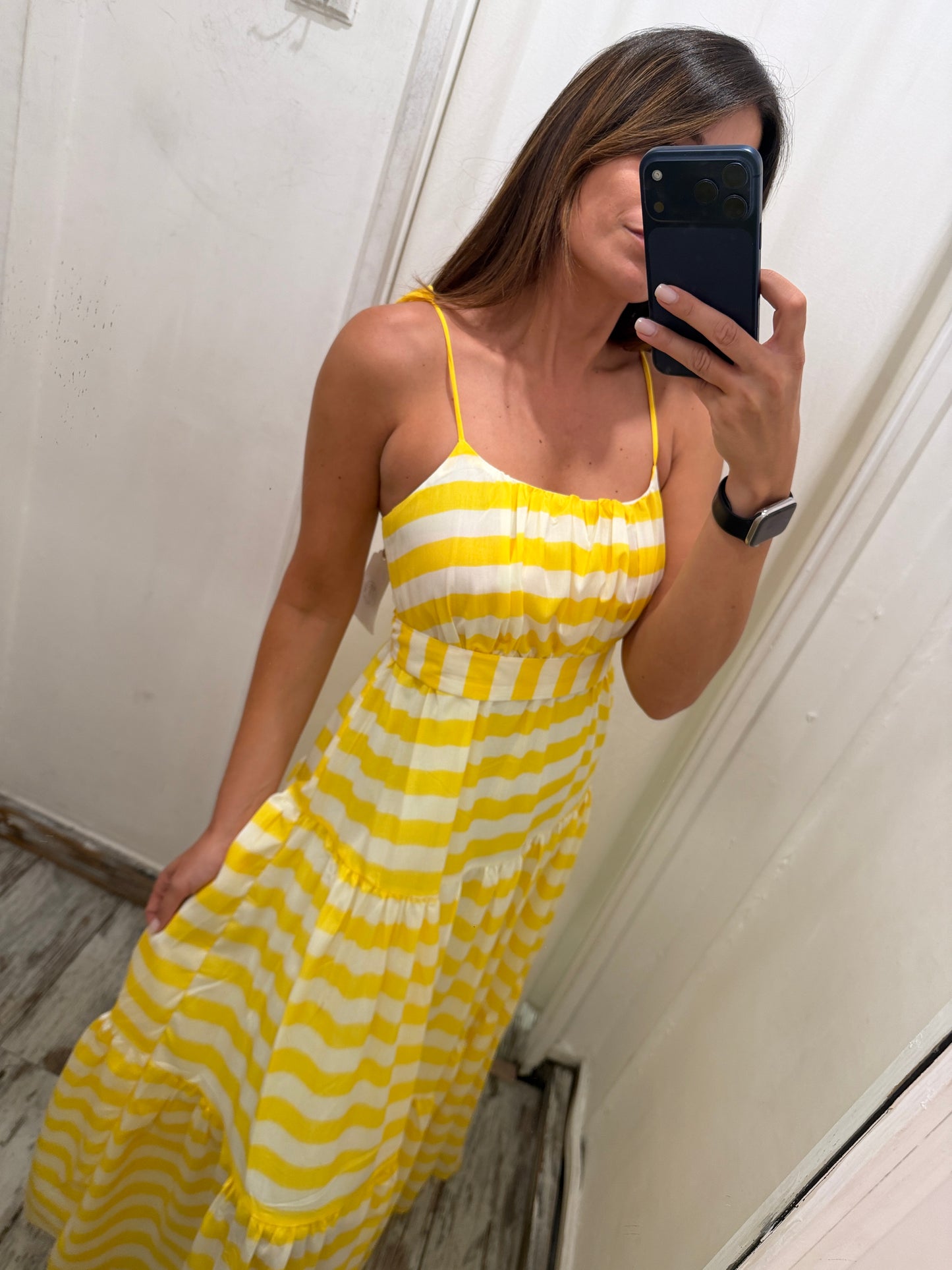 ABITO LUNGO RIGHE BIANCO E GIALLO