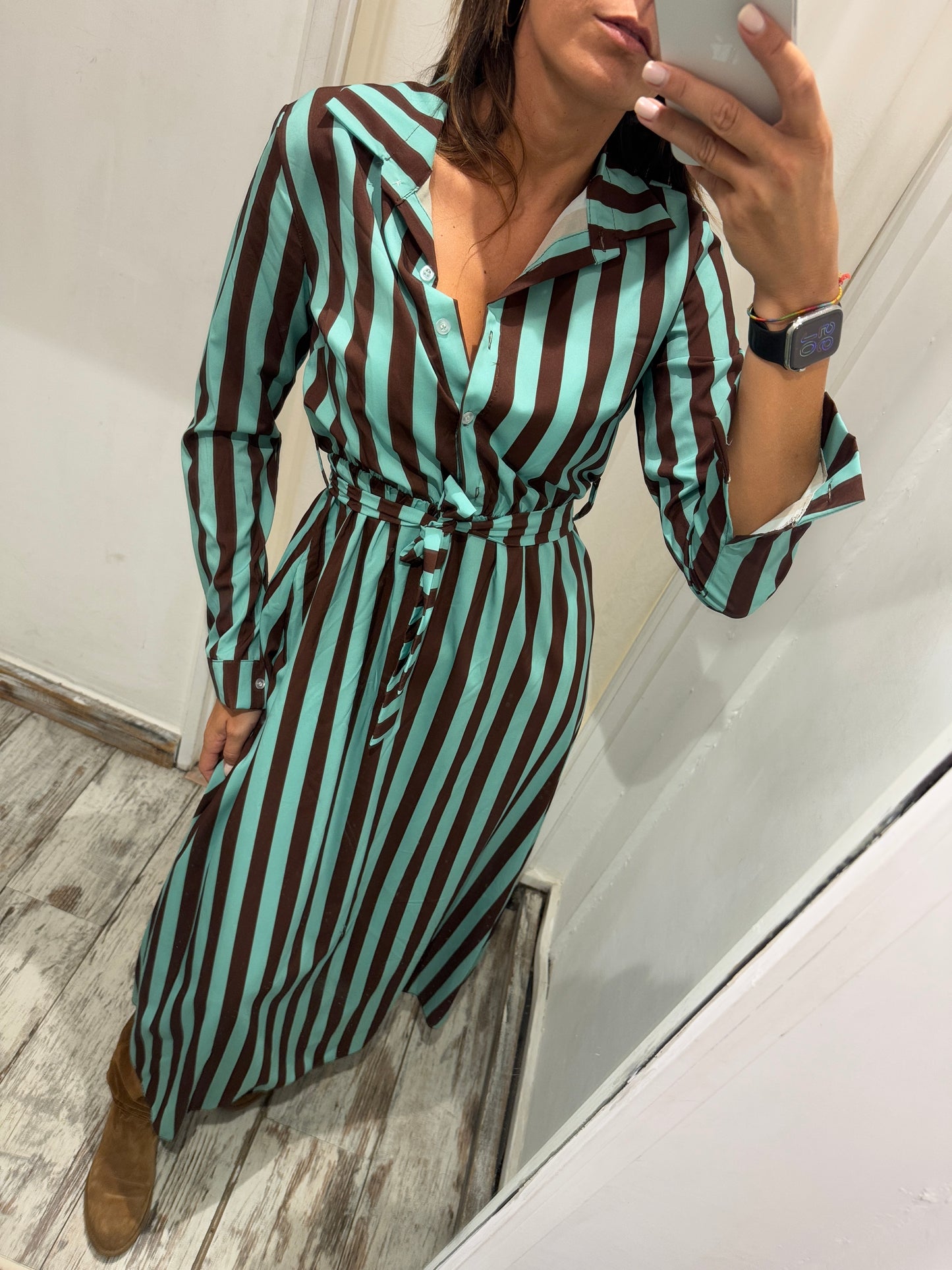 ABITO CHEMISIER RIGHE TIFFANY E MARRONE