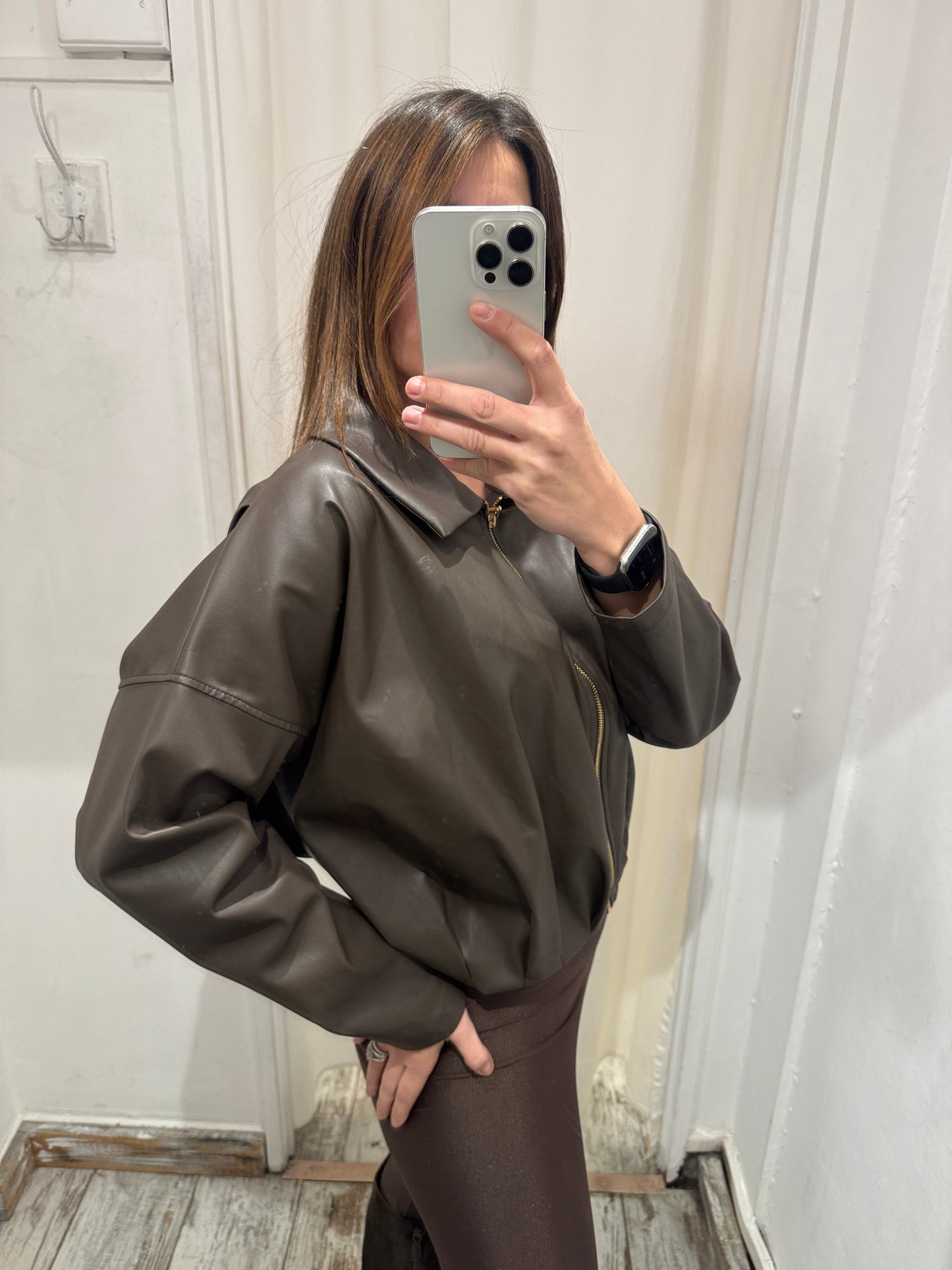 NEW COLLECTION - BOMBER ECOPELLE MARRONE