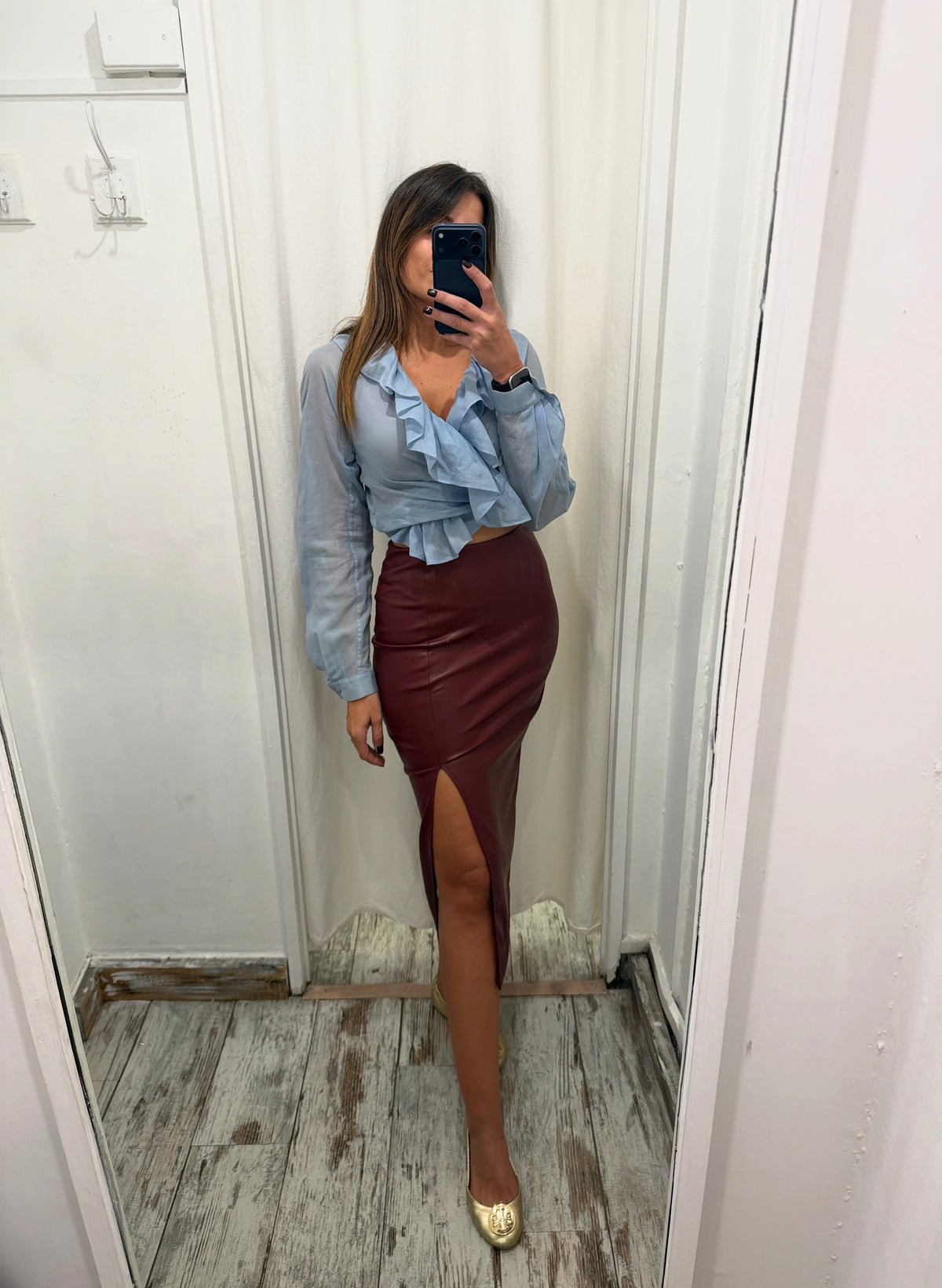 BLUSA SALVATORE FERRAGAMO A PORTAFOGLIO CELESTE ROUCHES