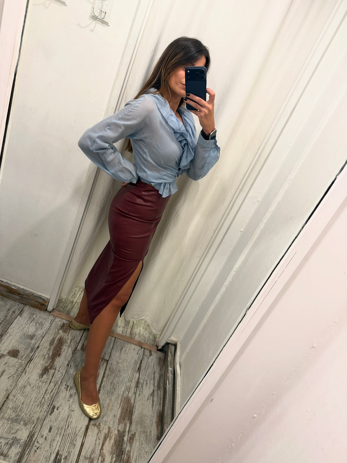 BLUSA SALVATORE FERRAGAMO A PORTAFOGLIO CELESTE ROUCHES