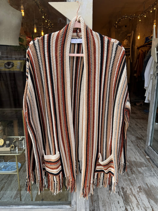 NEW COLLECTION - CARDIGAN KAOS RIGHE PANNA NERO E ARANCIO LUREX