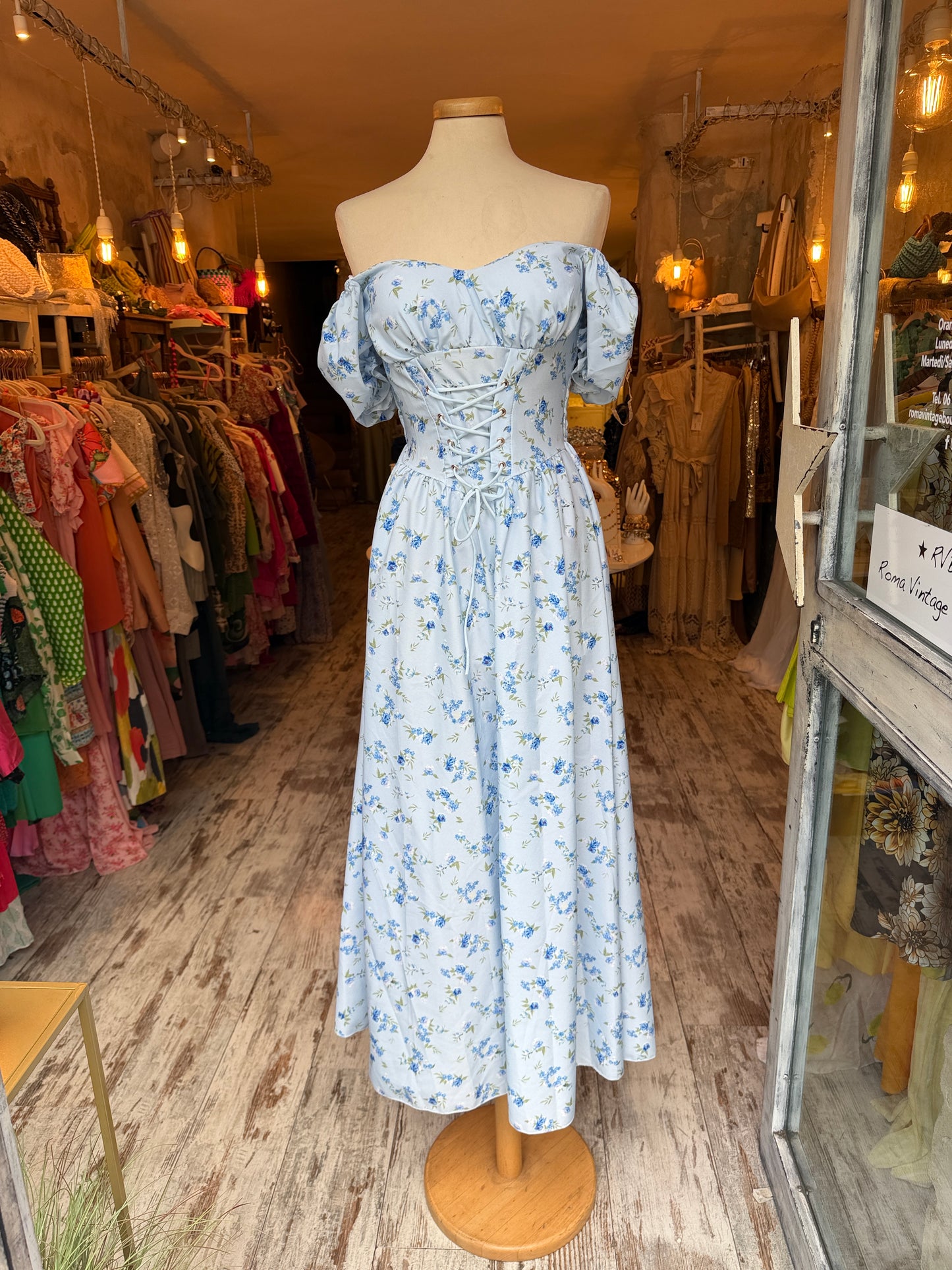 NEW COLLECTION - ABITO MIDI CELESTE FIORELLINI AZZURRI