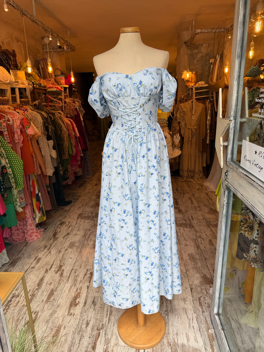 NEW COLLECTION - ABITO MIDI CELESTE FIORELLINI AZZURRI