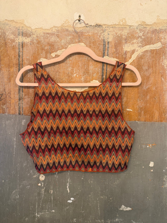 TOP CROP ZIG ZAG ARANCIO ROSSO MARRONE