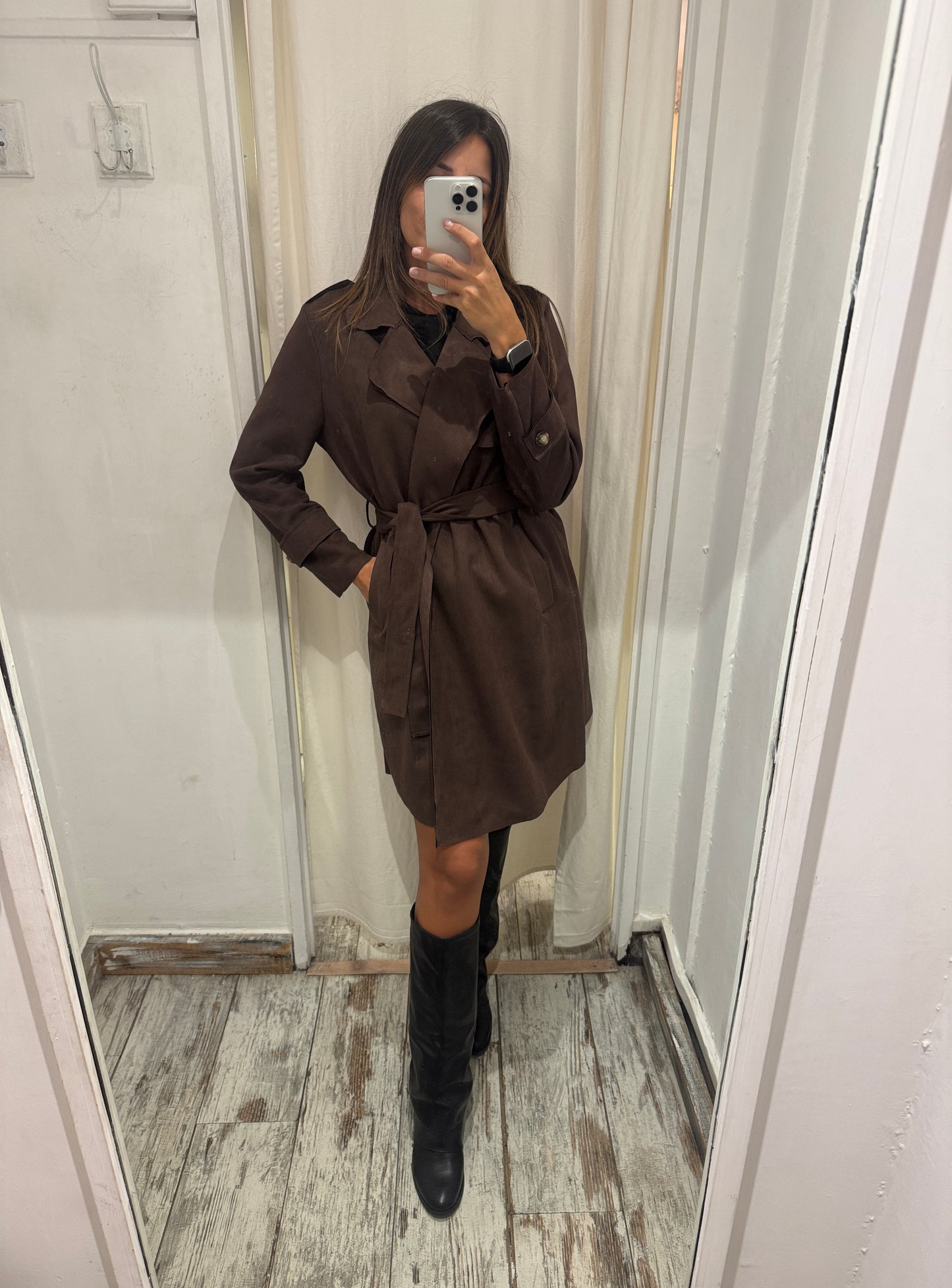 TRENCH SUEDE TESTA DI MORO