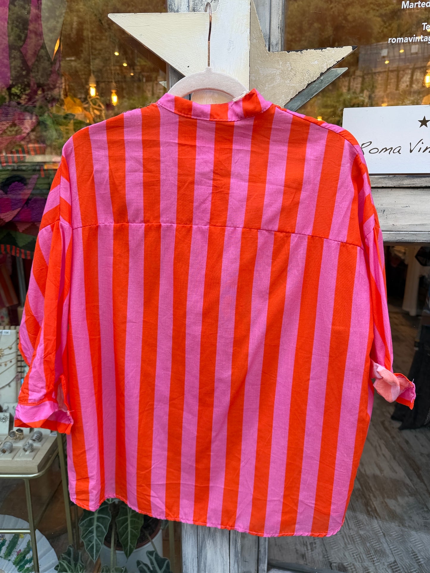 CAMICIA RIGHE ROSA E ARANCIO