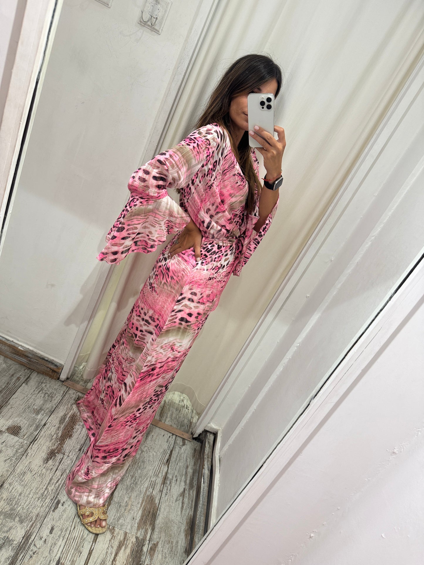 ABITO LUNGO ANIMALIER FUCSIA