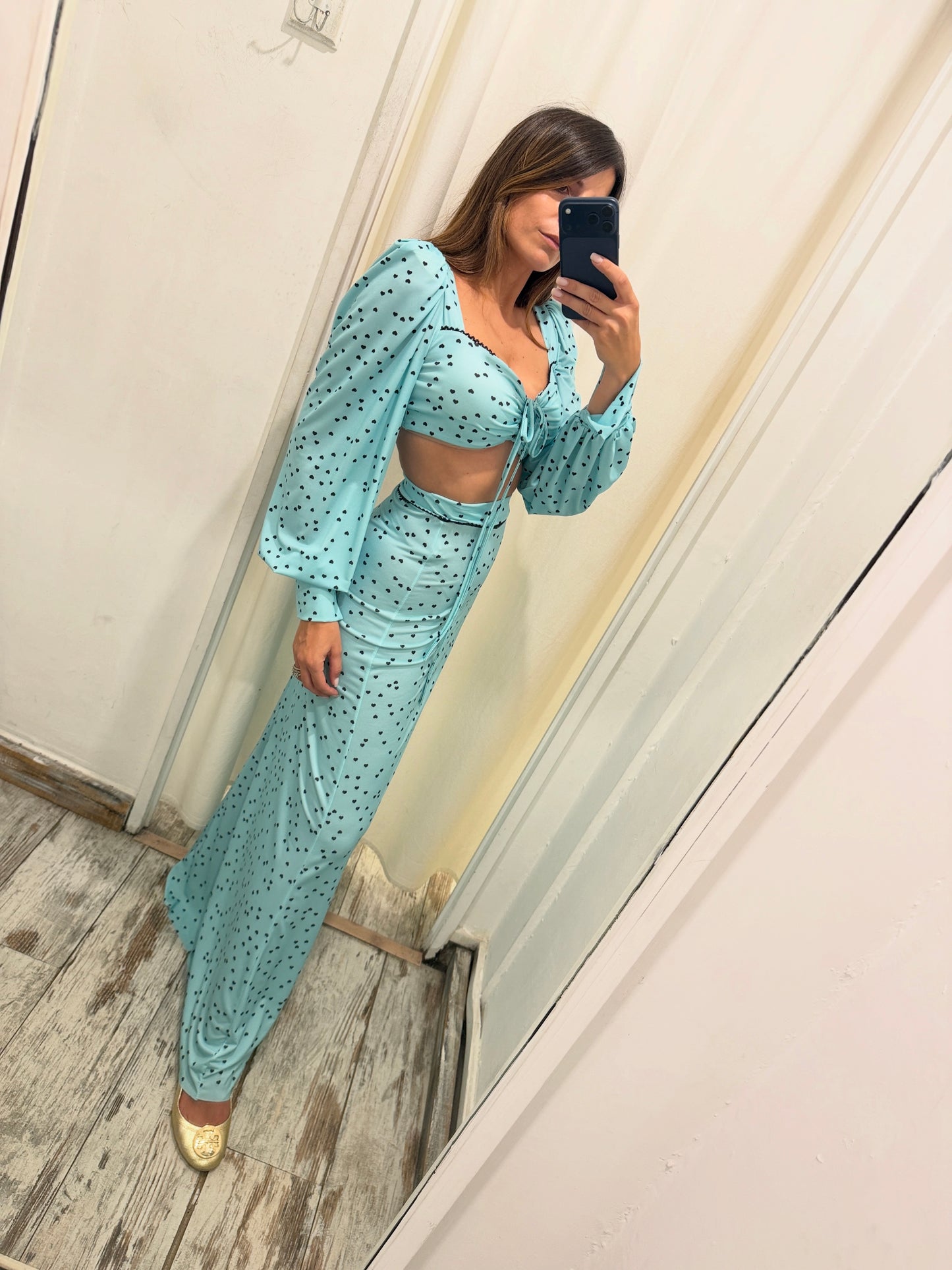 COORDINATO TOP E GONNA TIFFANY E CUORI