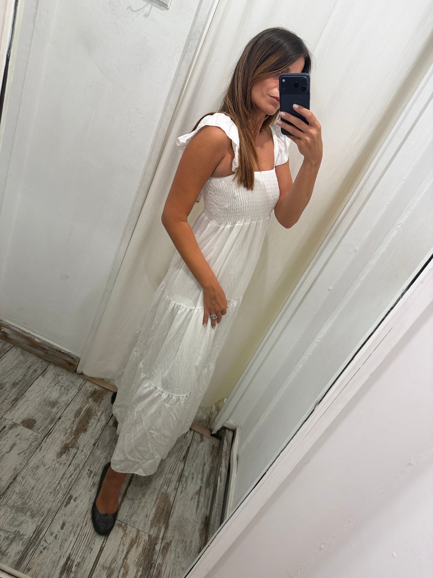 ABITO LONGUETTE BIANCO CORPETTO SMOCK