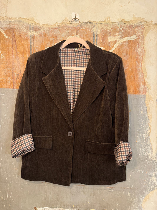 BLAZER VELLUTO MARRONE FODERA A QUADRETTI