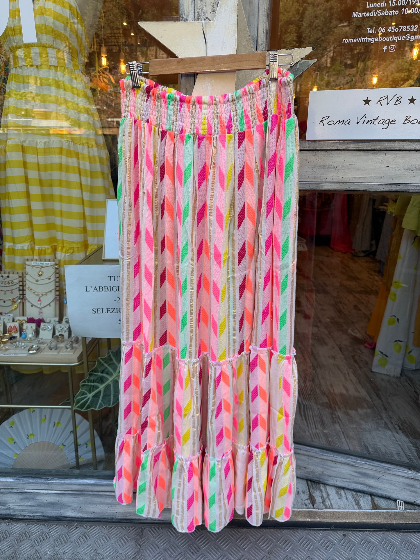 GONNA LUNGA BIANCA FANTASIA MULTICOLORE FLUO