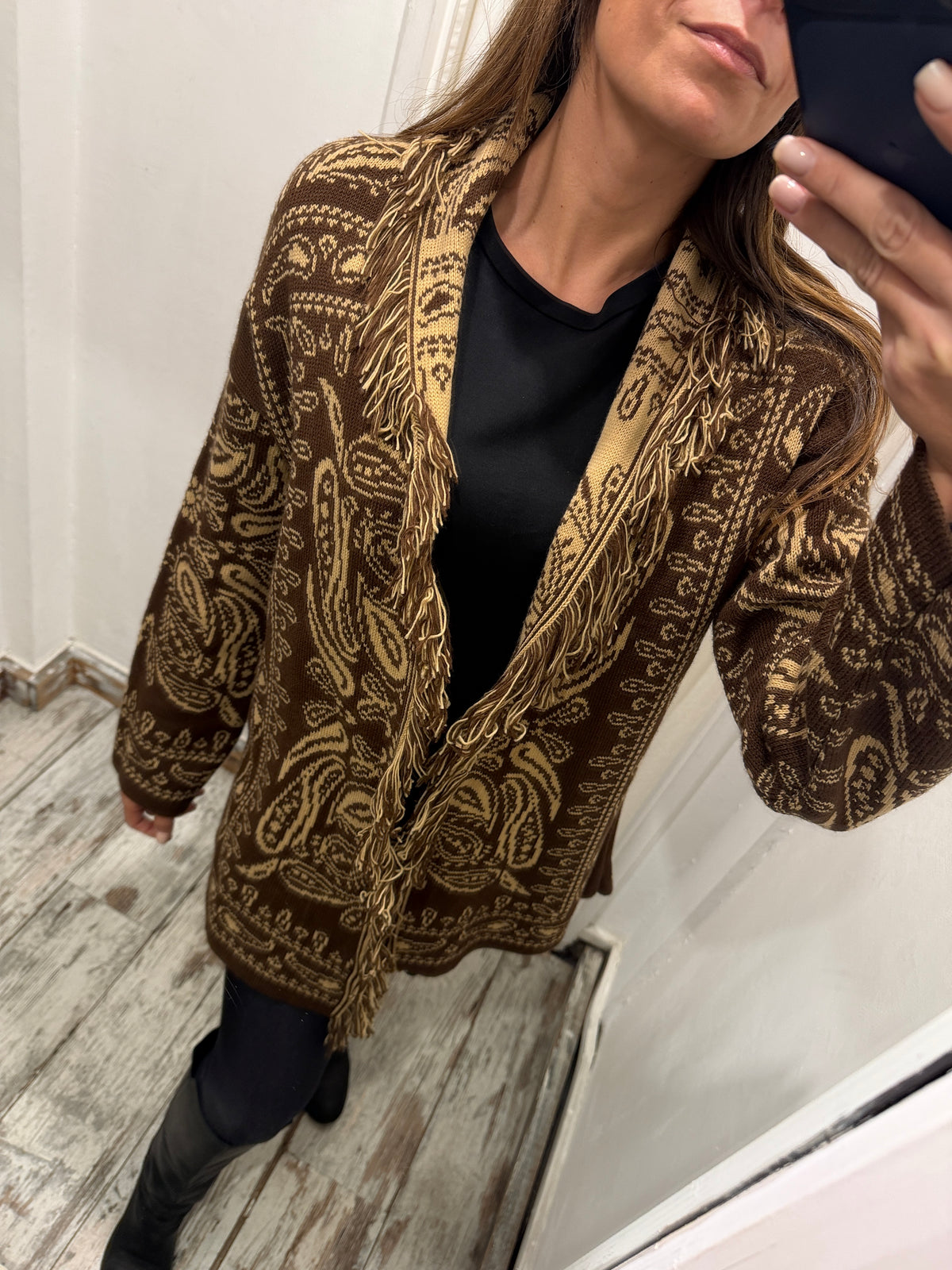 CARDIGAN PAISLEY MARRONE E BEIGE