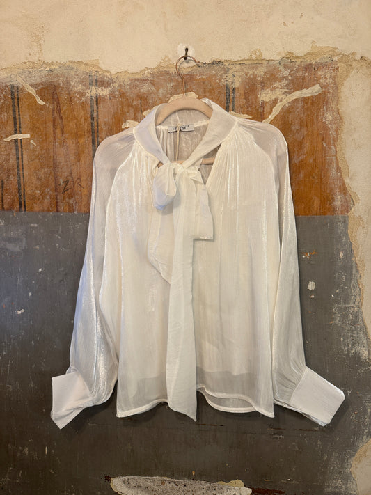 BLUSA BIANCA SATIN CON FIOCCO