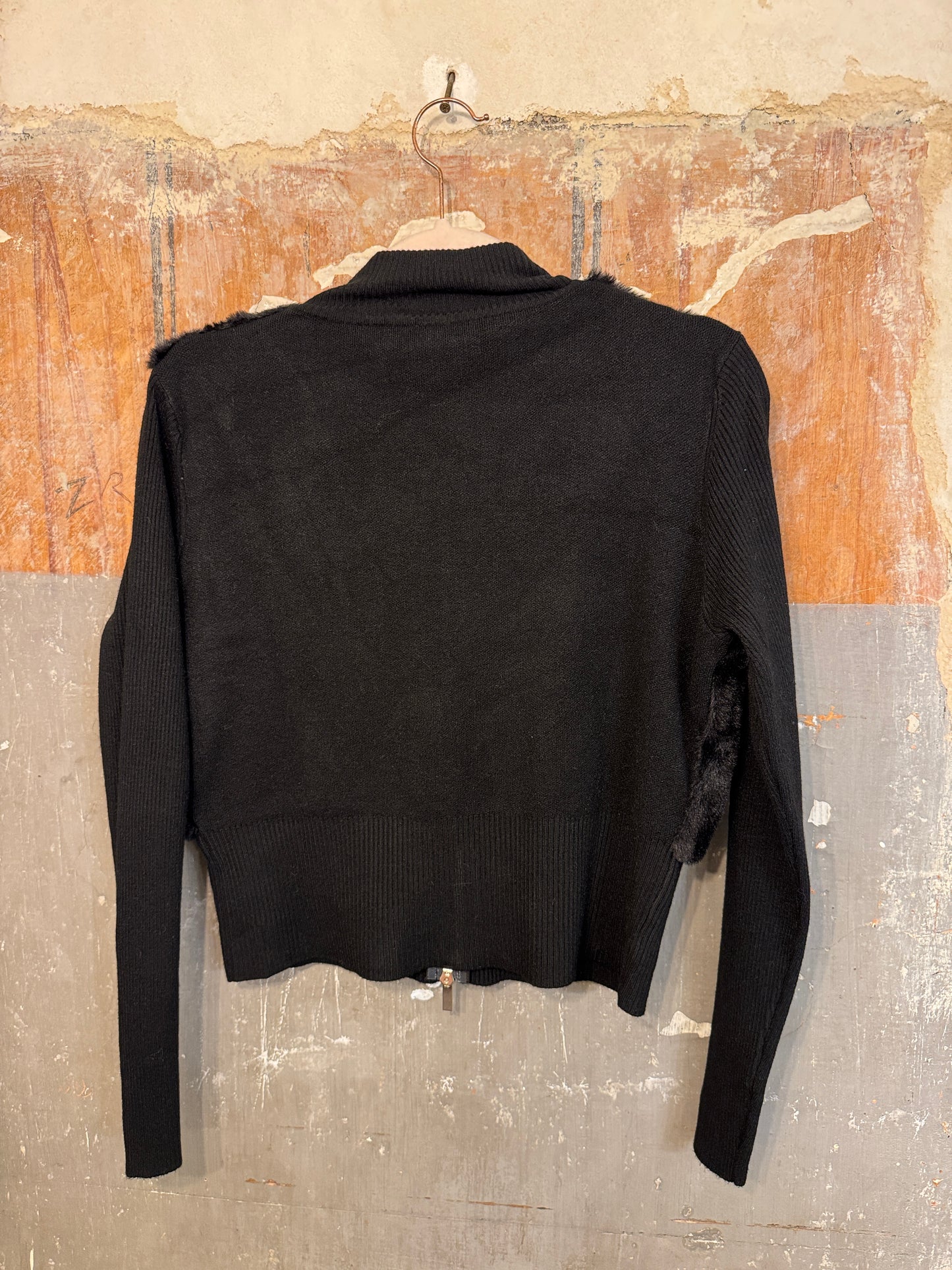 CARDIGAN ZIP ECOPELLICCIA NERO